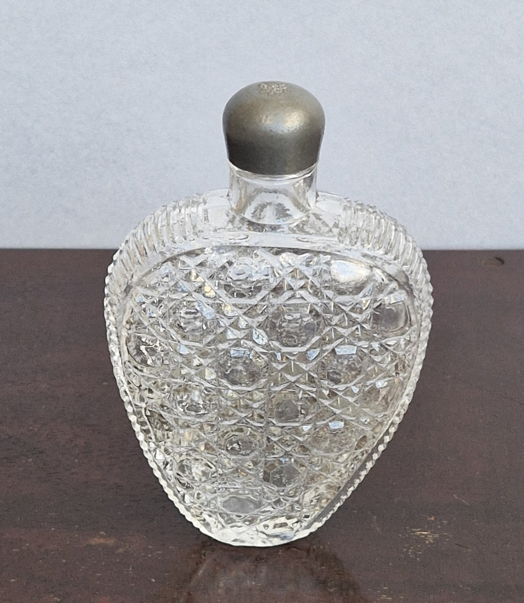 Antique Victorian Pressed Glass Heart Perfume Bottle Pocket Scent Flask Original Cap