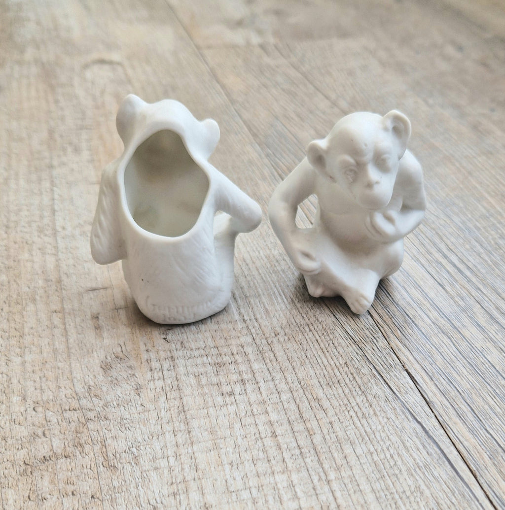 Antique Parian Ware Chimpanzee Match Holders: Stamped Germany 1859