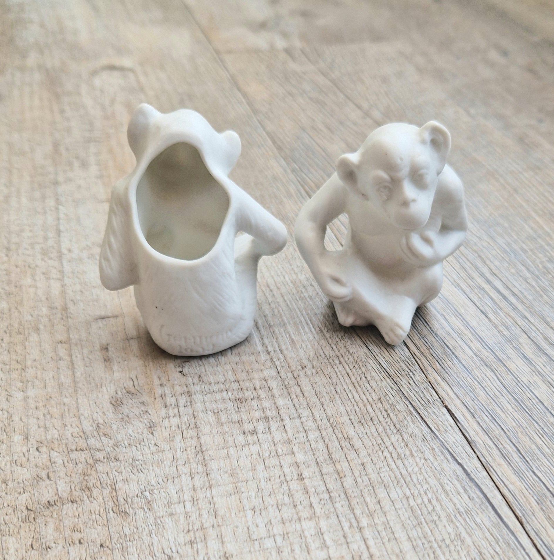 Antique Parian Ware Chimpanzee Match Holders: Stamped Germany 1859