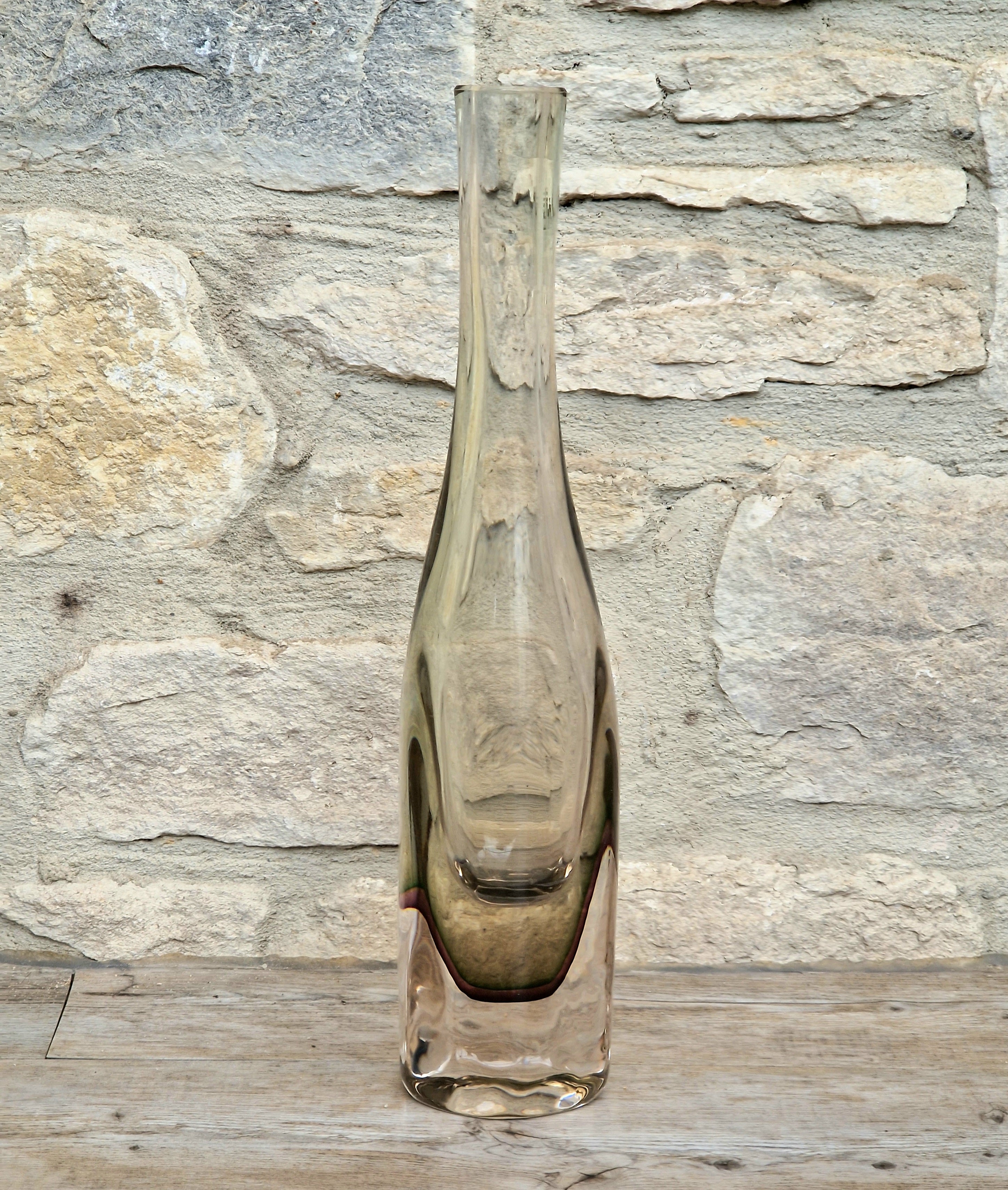 Rare Mid Century Heavy Hand Blown Triple Sommerso Art Glass Bottle Vase 31cm