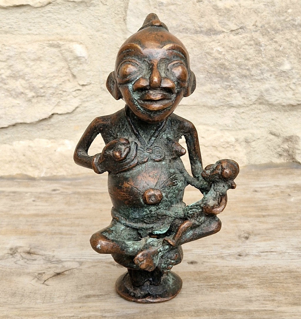 Antique African Tikar Cameroon Cast Bronze Fertility Motherhood Maternity Figure Statue