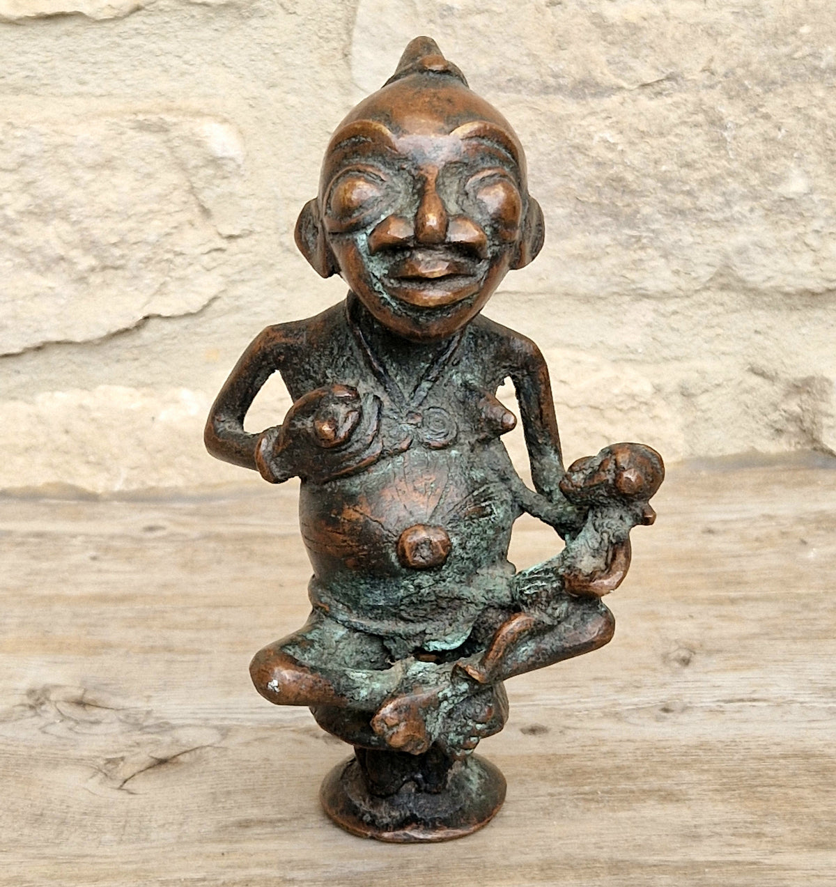 Antique African Tikar Cameroon Cast Bronze Fertility Motherhood Maternity Figure Statue