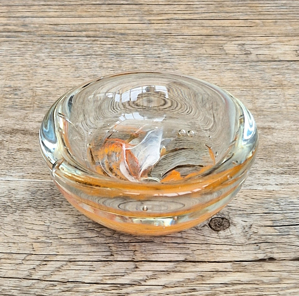 Vintage 1970s Isle of Wight Tortoiseshell Glass Bowl Signed Flame Mark Michael Harris 9cm