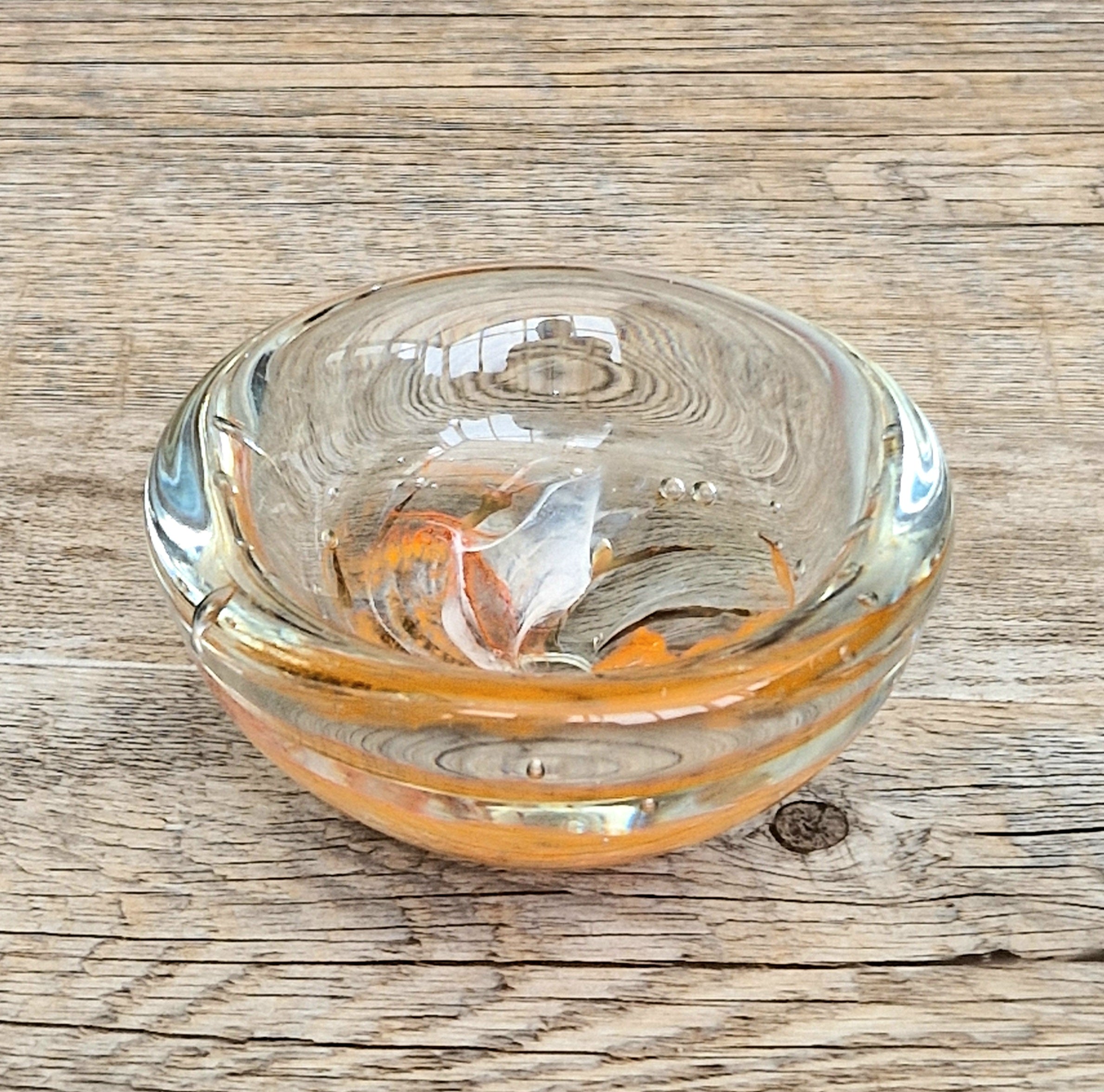 Vintage 1970s Isle of Wight Tortoiseshell Glass Bowl Signed Flame Mark Michael Harris 9cm
