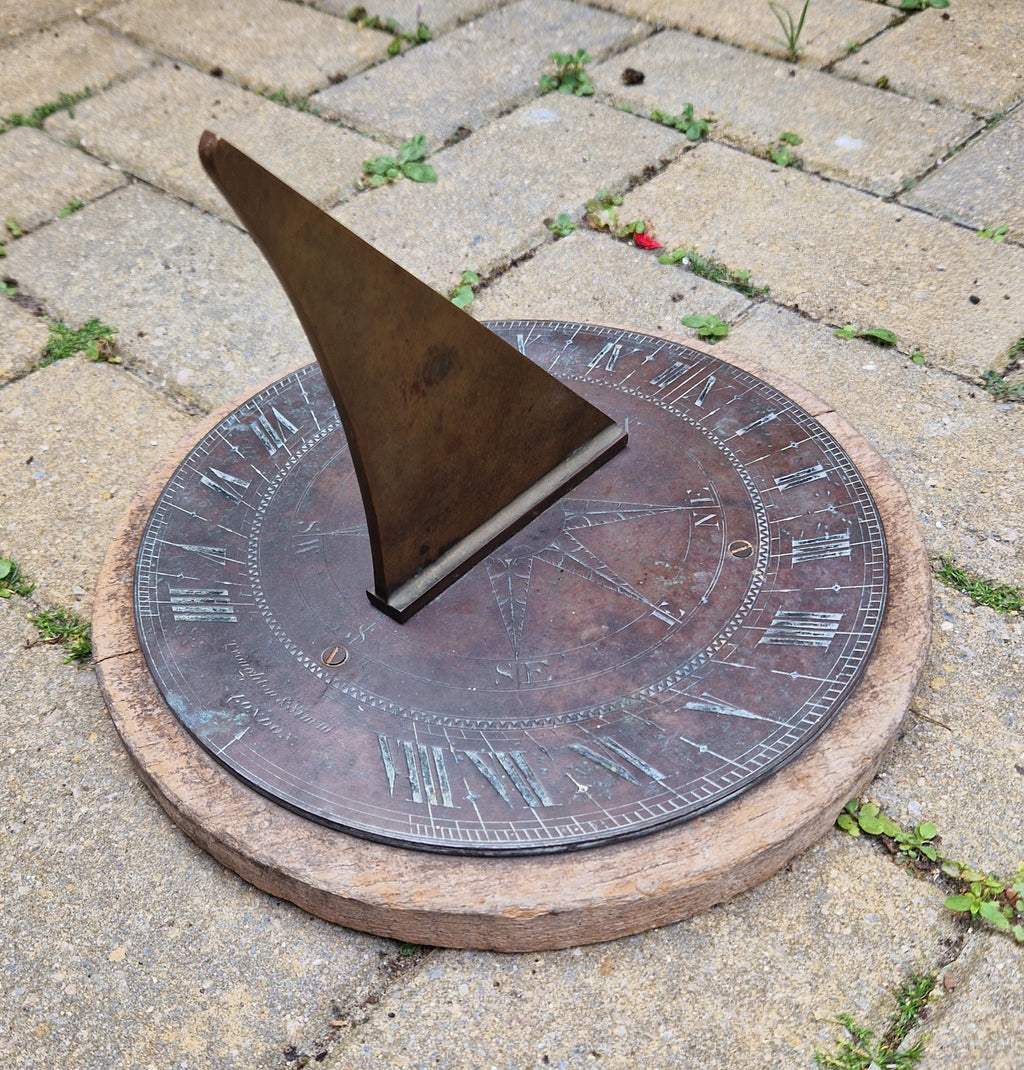 Antique Troughton & Simms London Brass Sundial, Mid-Victorian Horizontal Garden Dial Plate c.1850