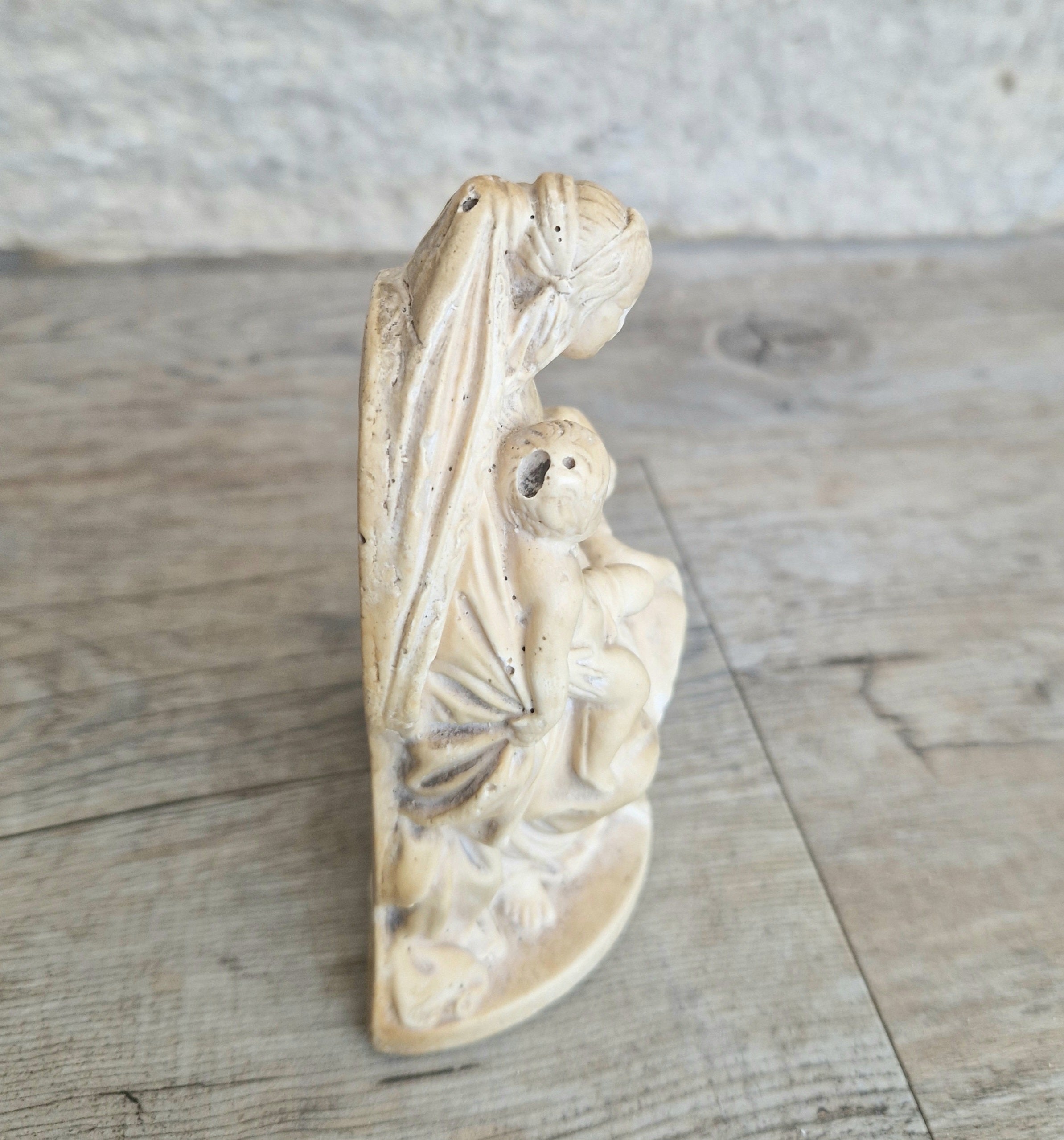 19th Century Antique Meerschaum Figurine Madonna & Child, St John Cherub. Hand-Carved Italian Grand Tour.