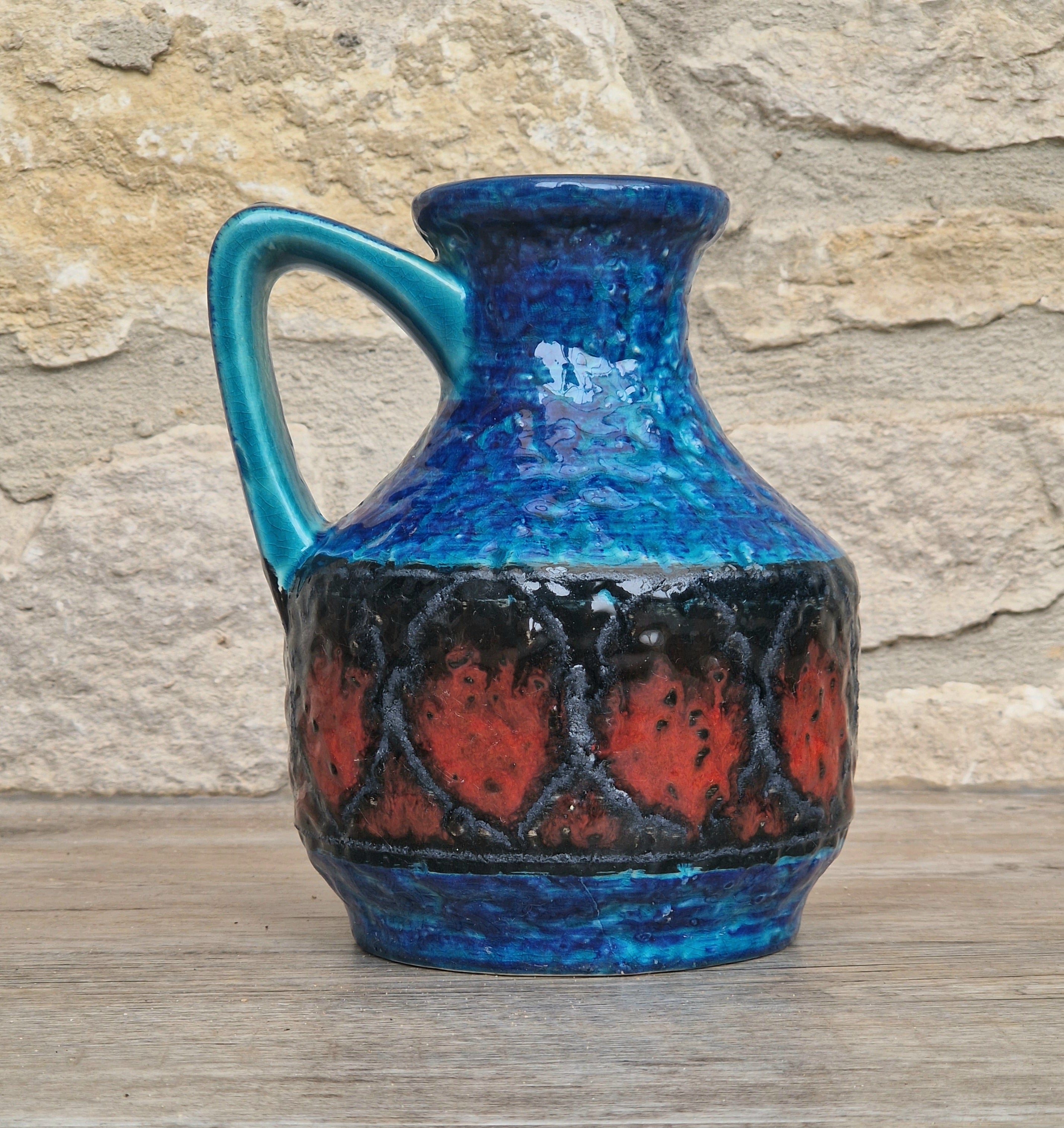 Bay Keramik West German Fat Lava Pottery Jug Vase Mid-Century Bright Blue Vintage