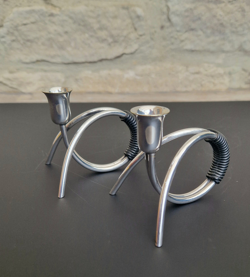 Danish Modern Miniature Silver Plated Candlesticks Carl F. Christiansen Pair