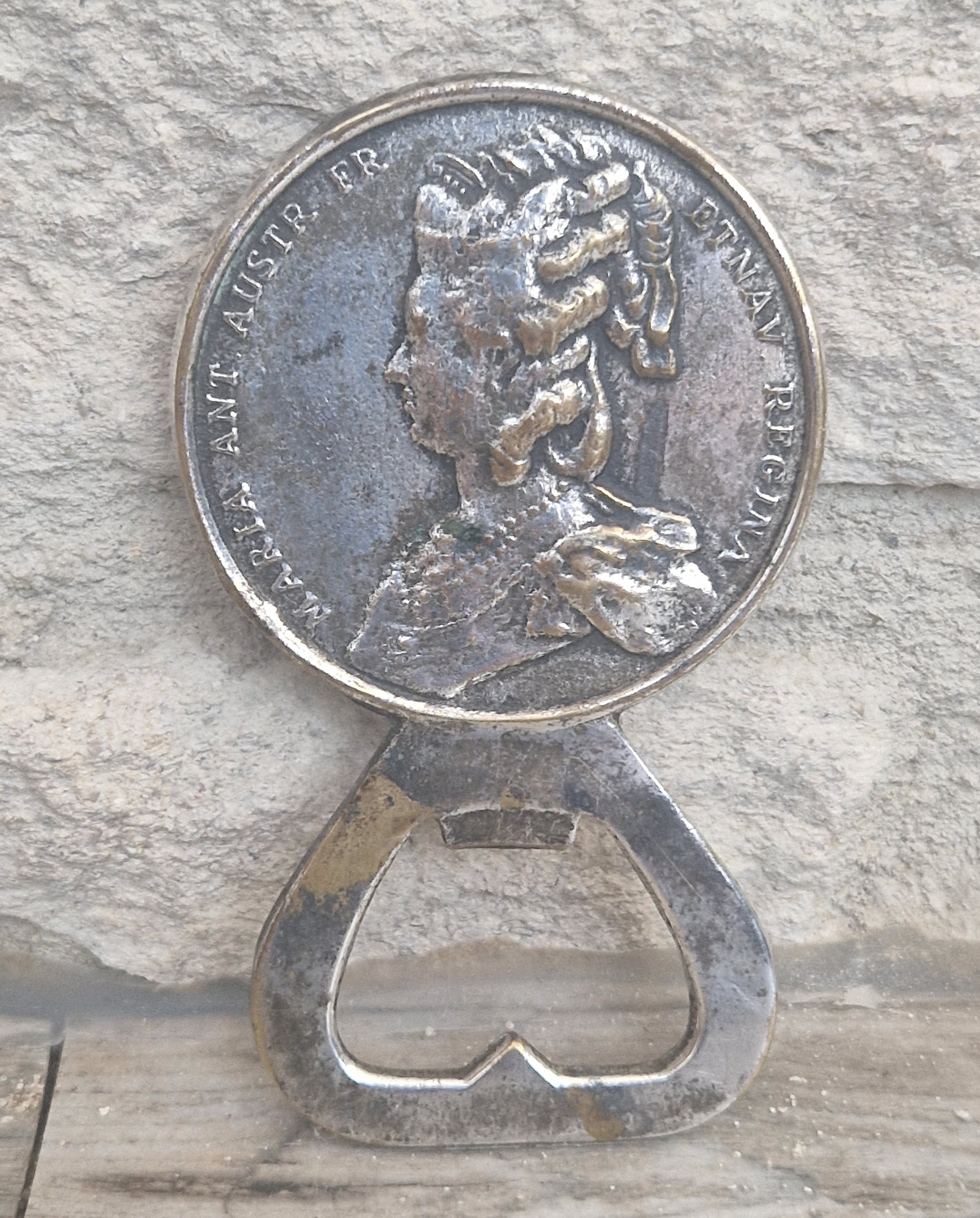 Vintage Silver Plated Brass Louis XVI Marie Antoinette Coin Bottle Opener 8.1cm