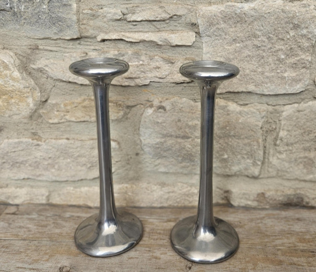 Pair Of Vintage Aluminium Tall Candlesticks 1990's Ikea Kagla Metal By Carl Ojerstam 25cm Tall
