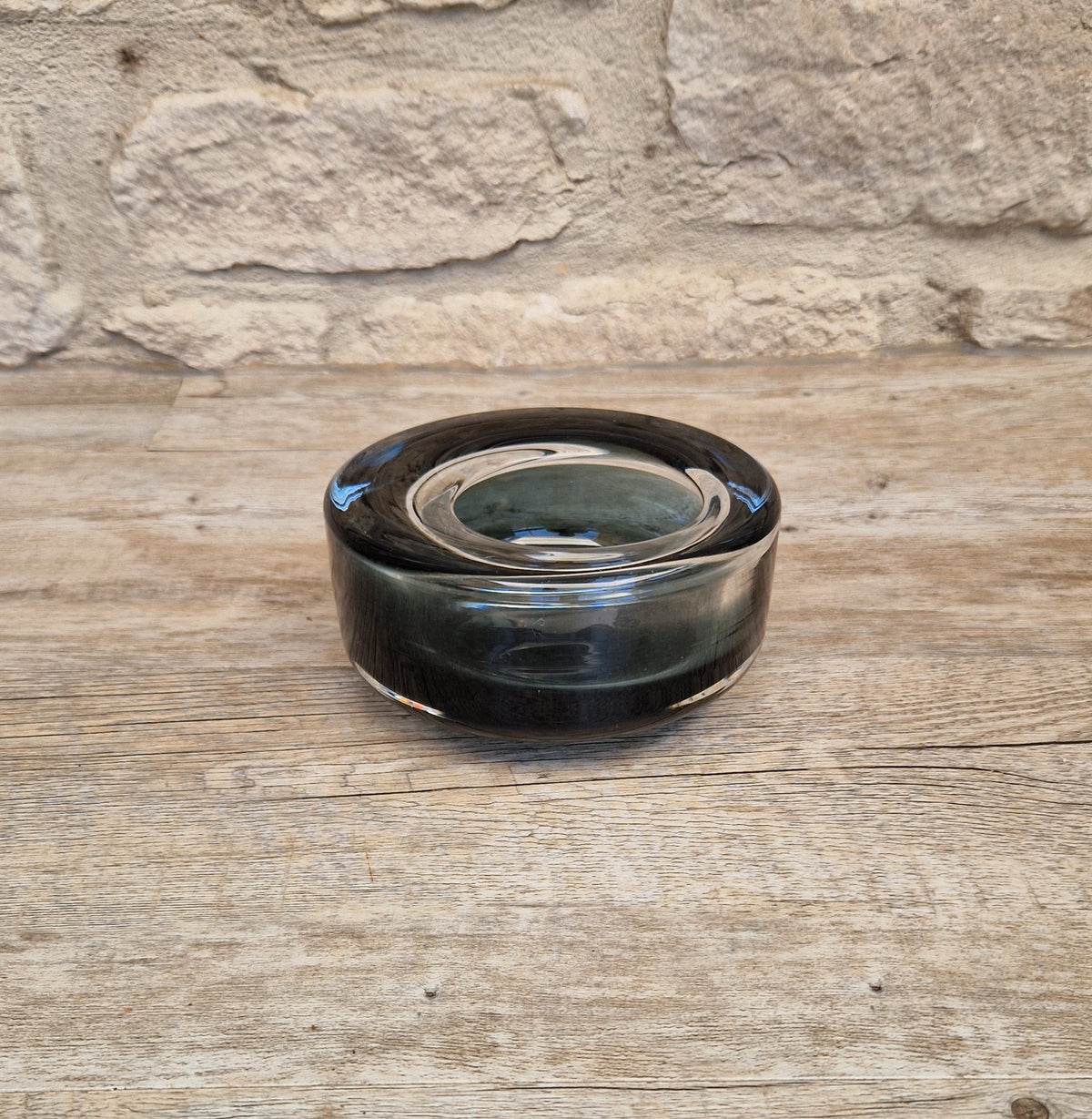Per Lutken For Holmegaard 'Flying Saucer' Bowl MCM Smoke Blue Danish Art Glass 1960's