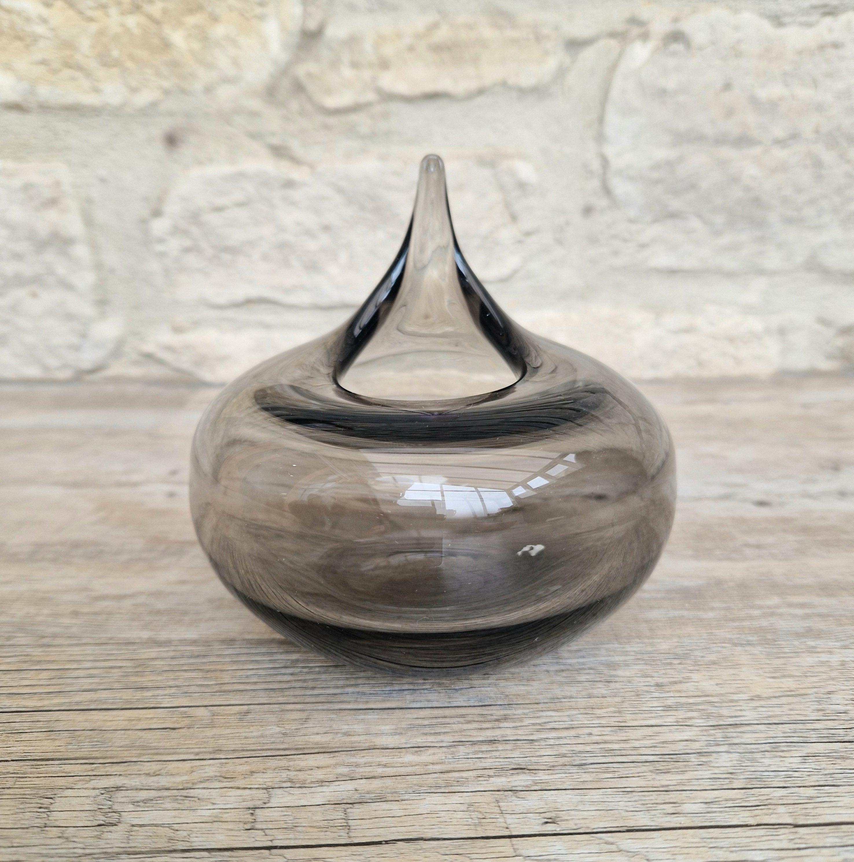 Mid Century Smoke Art Glass Space-age Round Beaked Vase