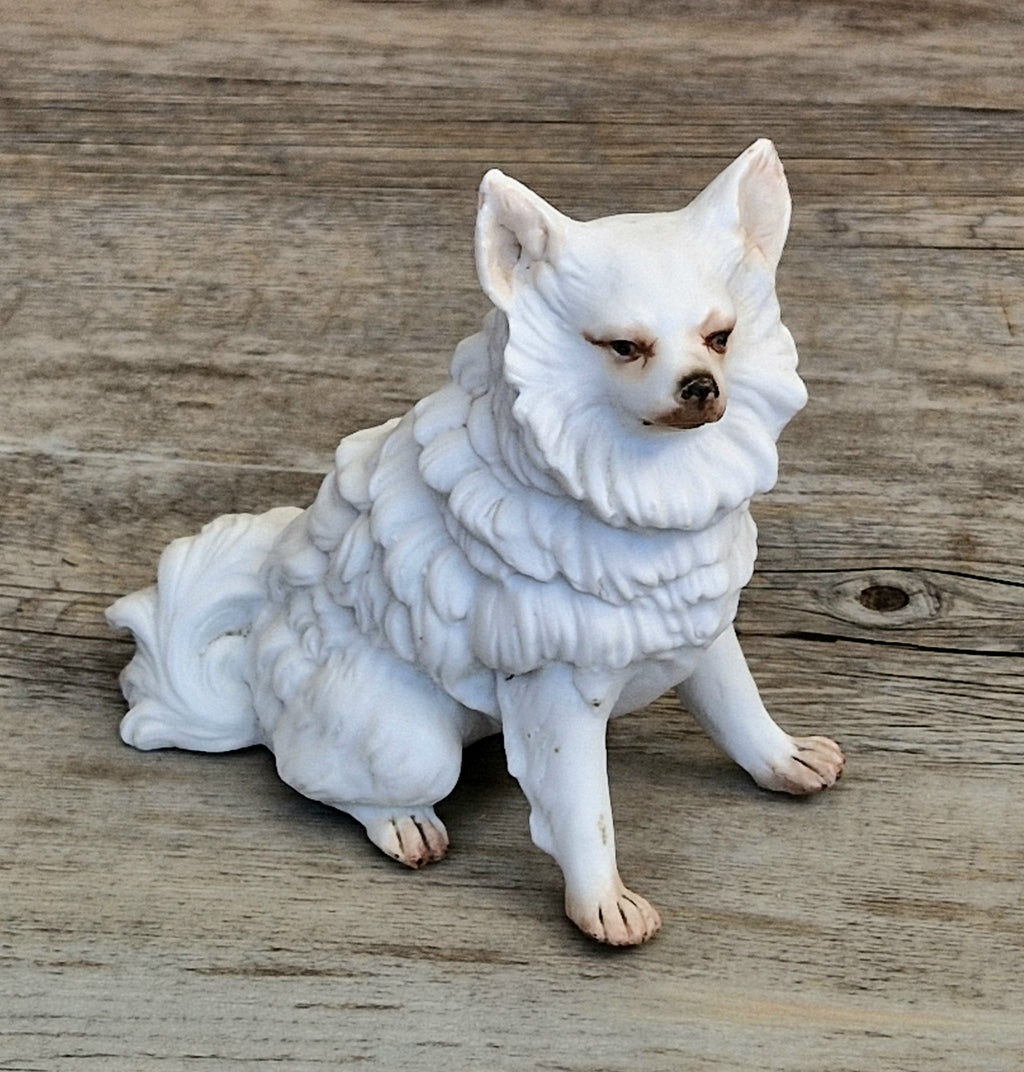 Antique Heubach Bisque Sitting Spitz Dog: German Figure, Circa 1864-1880