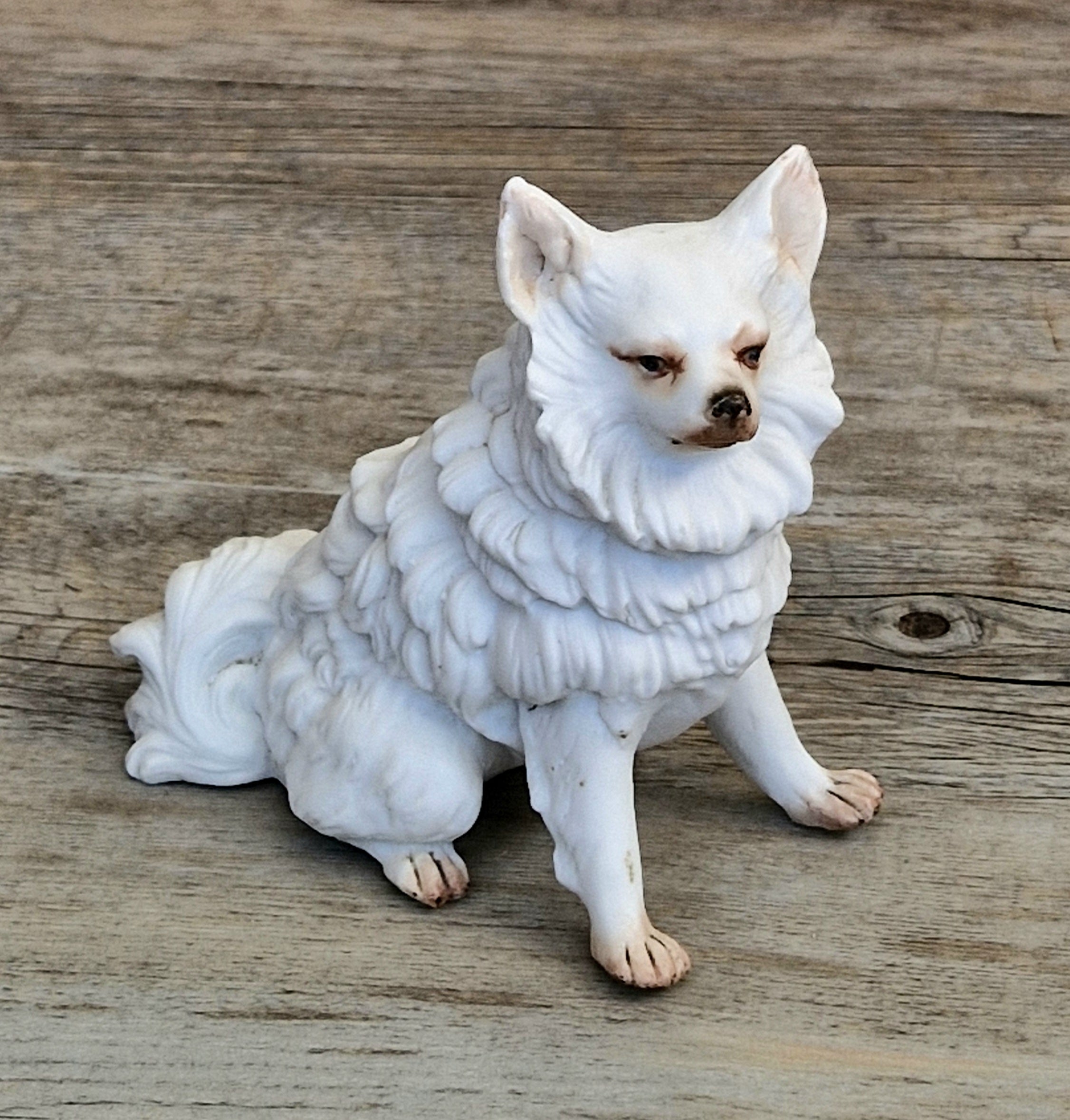 Antique Heubach Bisque Sitting Spitz Dog: German Figure, Circa 1864-1880