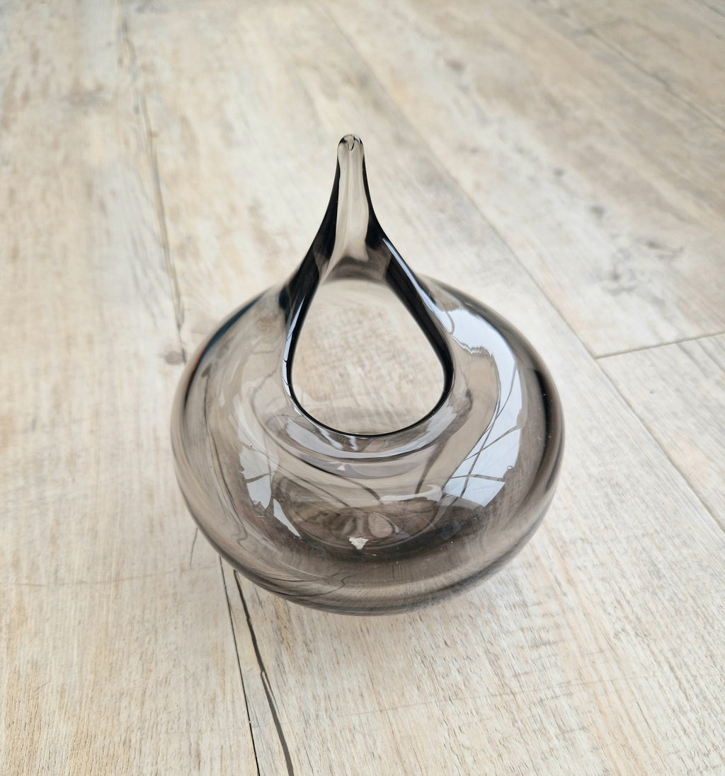 Mid Century Smoke Art Glass Space-age Round Beaked Vase