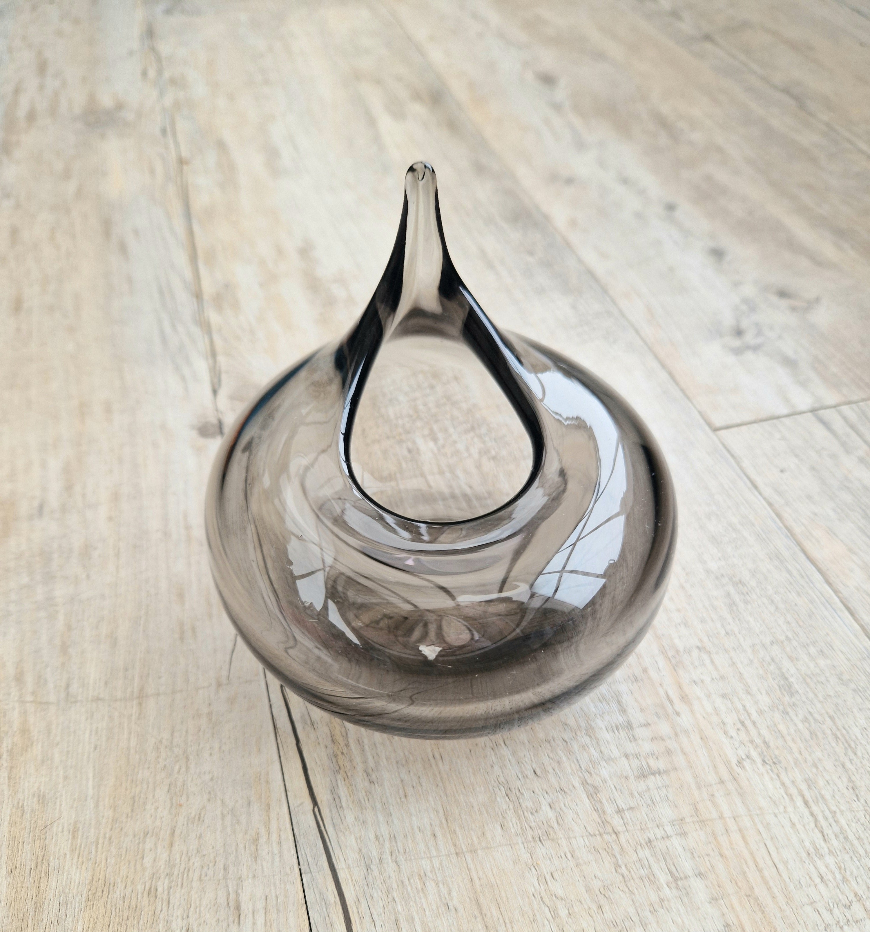 Mid Century Smoke Art Glass Space-age Round Beaked Vase
