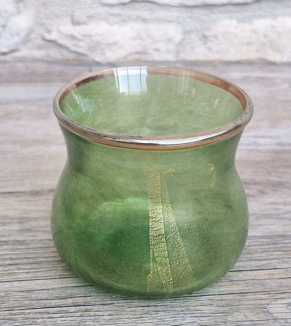 Antique Probable Salviati Dott. Murano Glass Small Beaker Green Gold Leaf, Venetian c.1875–1890, Handblown 13.5cm Rare