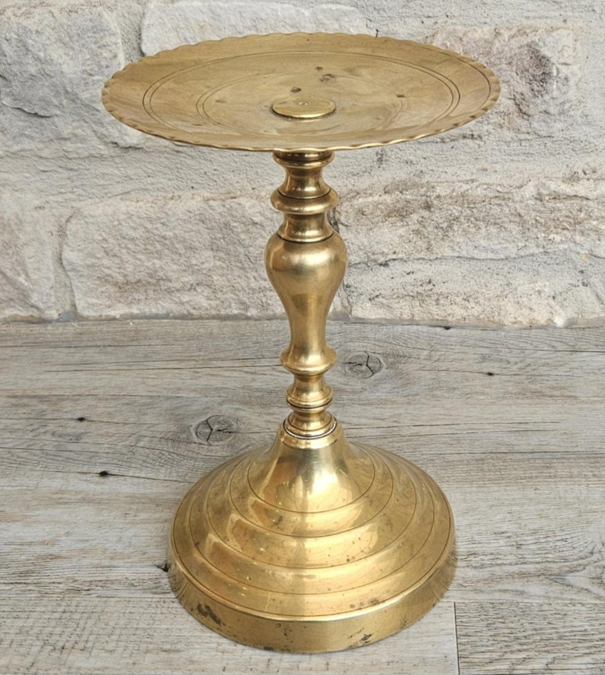 Vintage Large Brass Pedestal Pillar Candle Holder Stand 24cm Tall Church Candle holder.With Patina