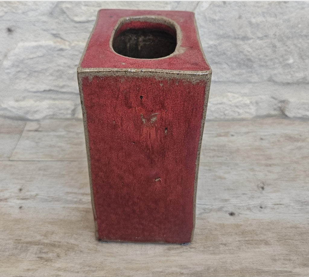 Mcm Habitat Rectangular Redware Glazed Chimney Vase Stoneware 19cm Tall