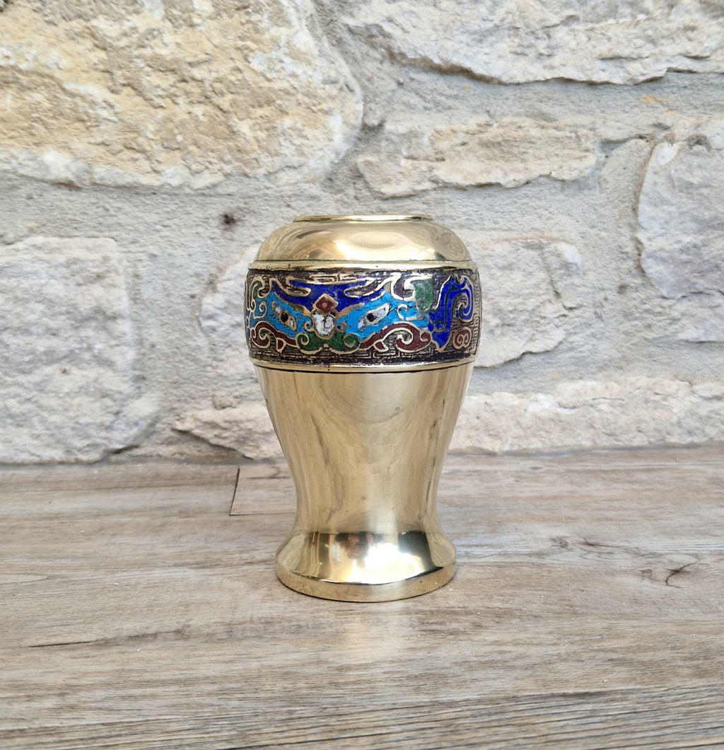 Chinese Late Qing Champleve Enamelled Bronze Small Vase 19th Century Antique