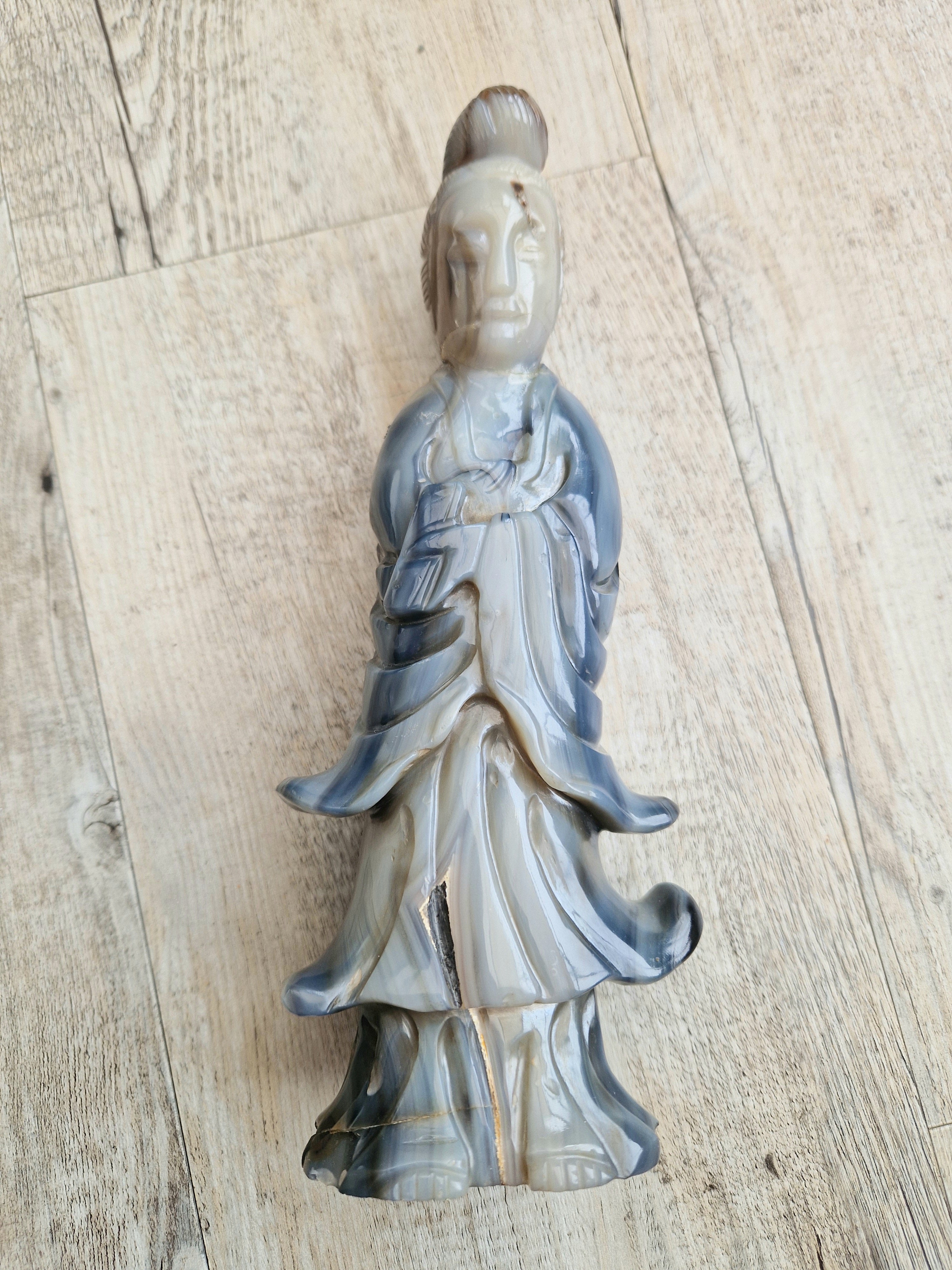 Antique Carved Chinese Agate Figure Kuan Yin Bodhisattva of Compassion *Repair