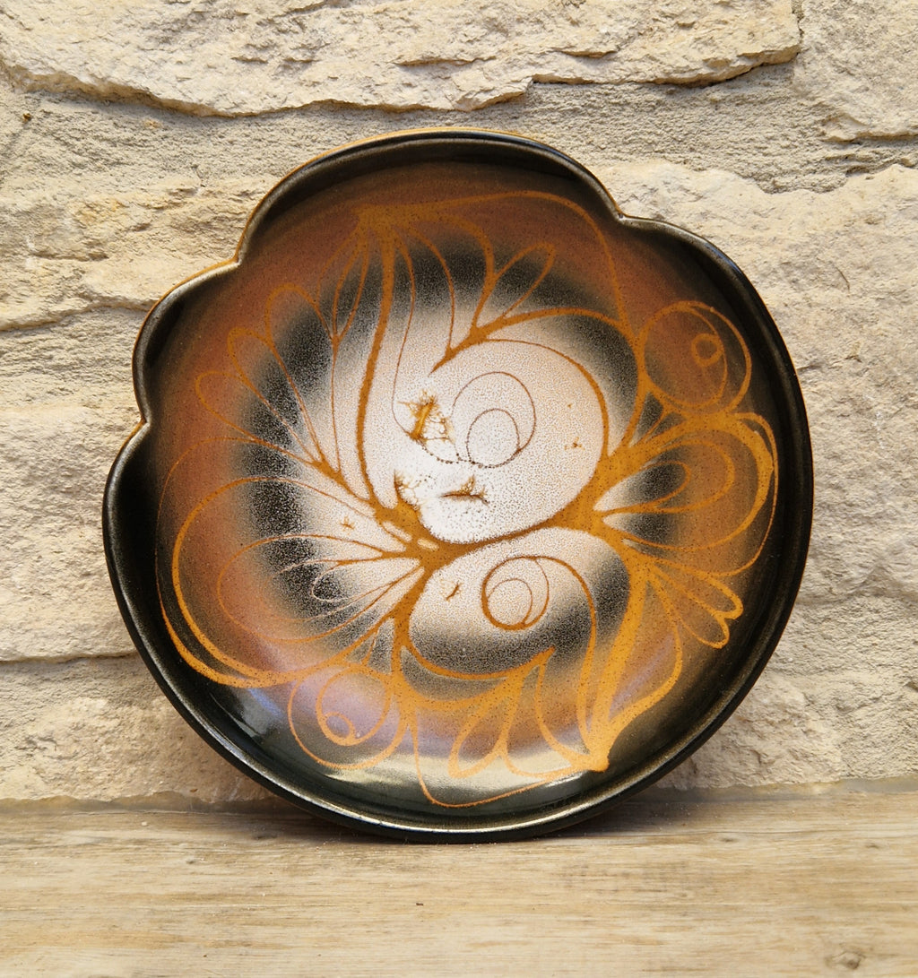 Poole Pottery Aegean "Sweetheart" Fluted Bowl Hand-Painted Stylized Butterfly Motif by Janet Brown Signed 1970s