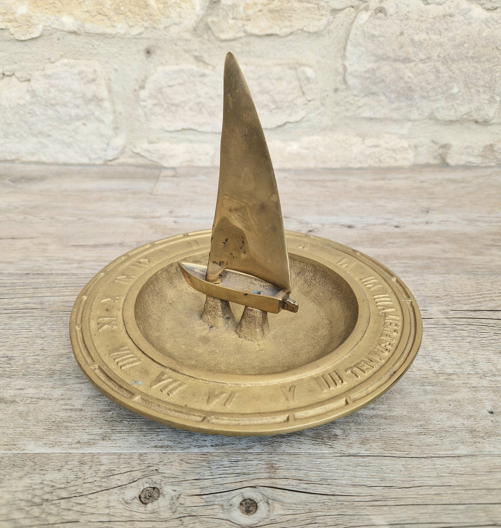 Bronze & Brass Sailing Boat Birdbath Sundial Vintage Garden Ornament
