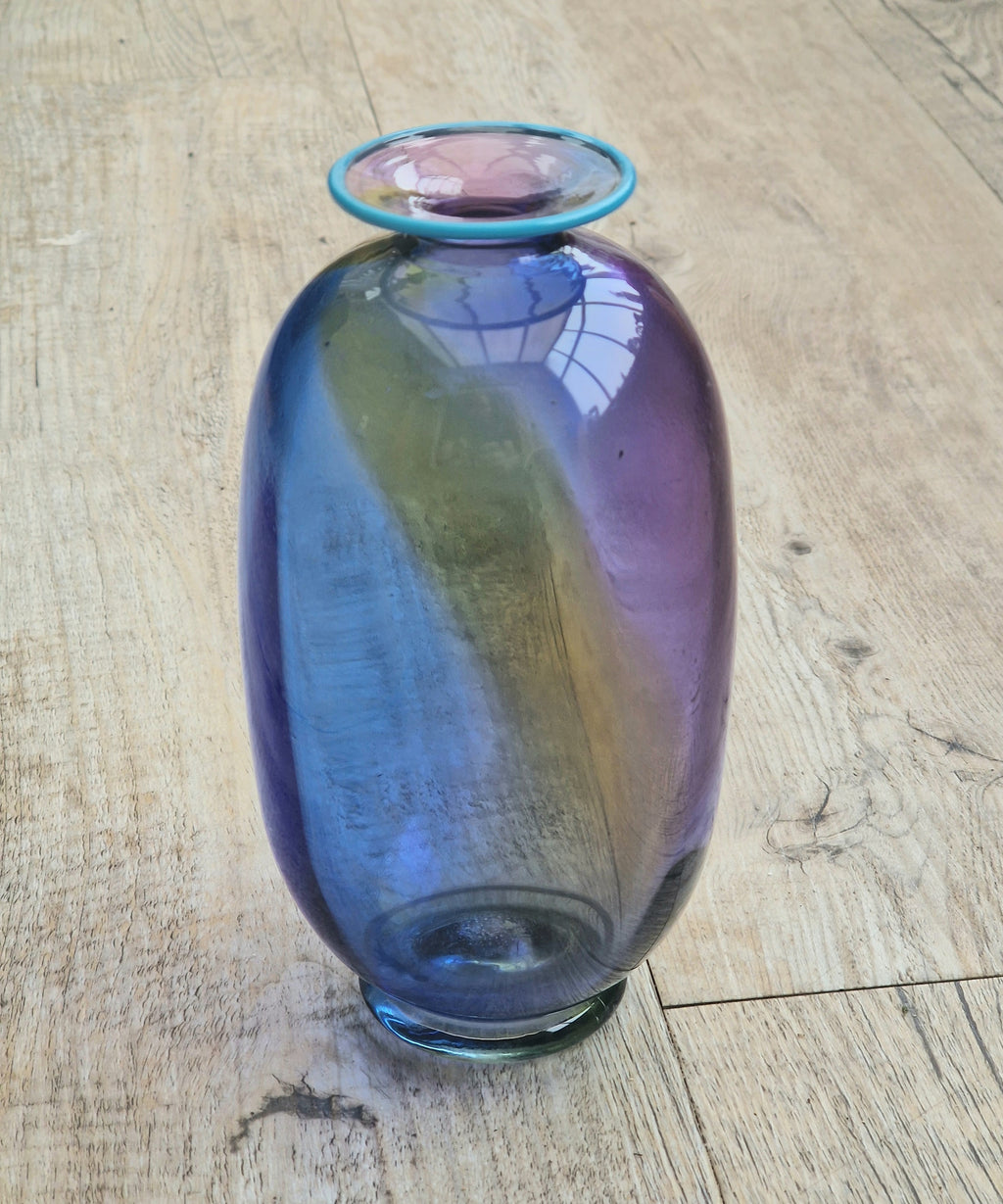 Transjö Hytta Swedish Art Glass Rainbow Vase WRC Signature Ann Wolff, Jan-Erik Ritzman and Sven-Åke Carlsson Vintage Mid Century Piece 6"