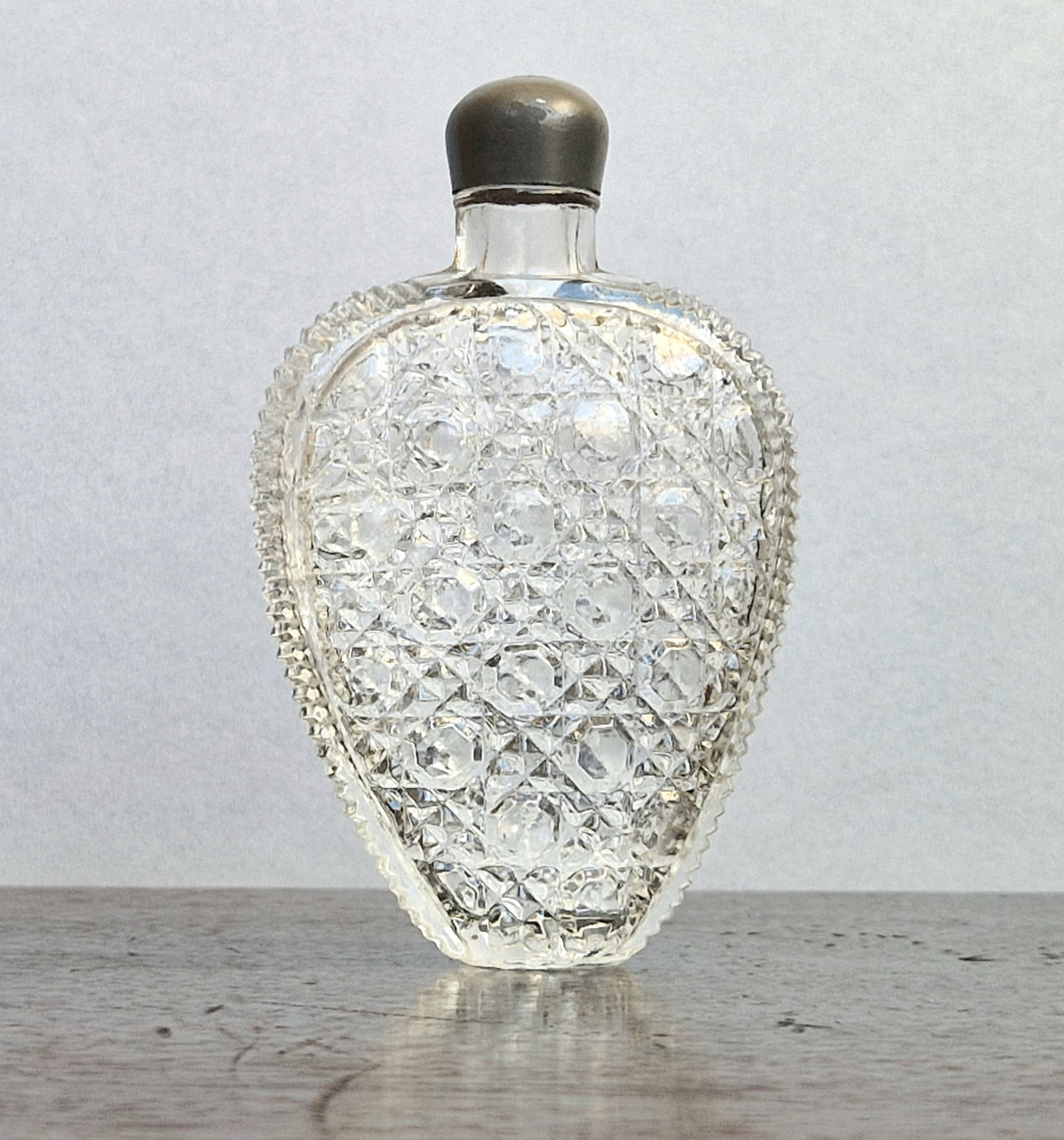 Antique Victorian Pressed Glass Heart Perfume Bottle Pocket Scent Flask Original Cap