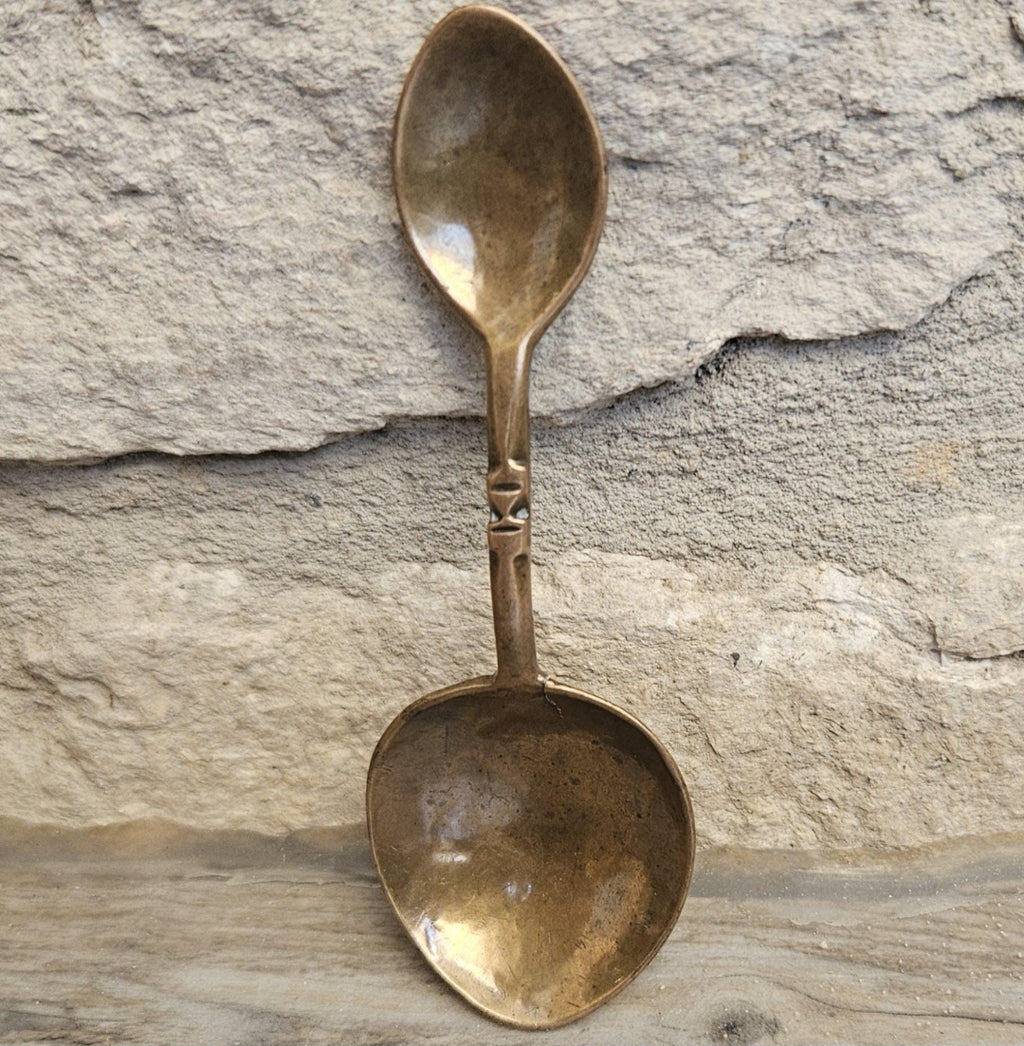 Antique 19thC Copper Double Ended Measuring Spoon Small 9cm Apothecary Gold Dust Weight Spoon 8g