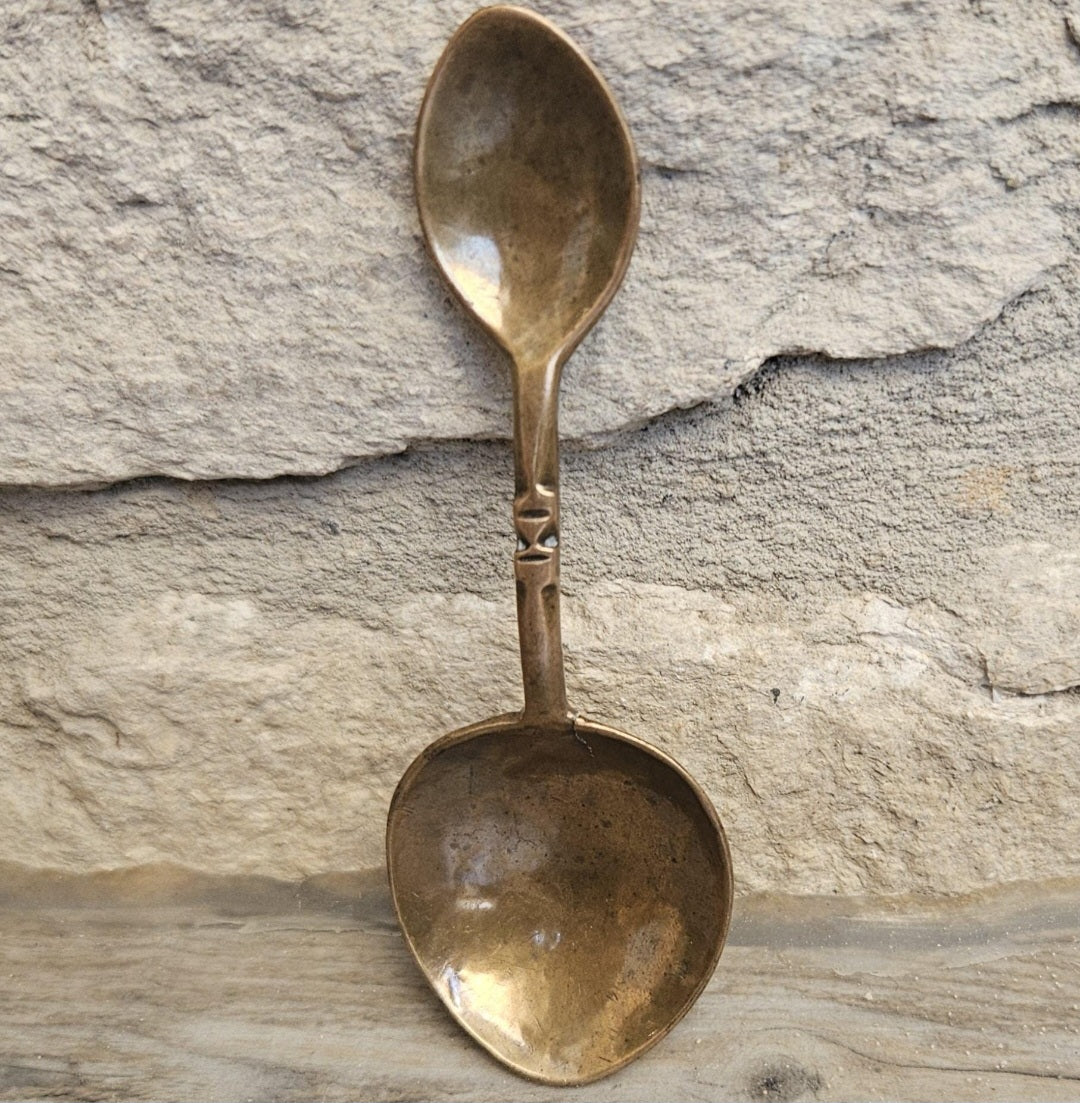 Antique 19thC Copper Double Ended Measuring Spoon Small 9cm Apothecary Gold Dust Weight Spoon 8g