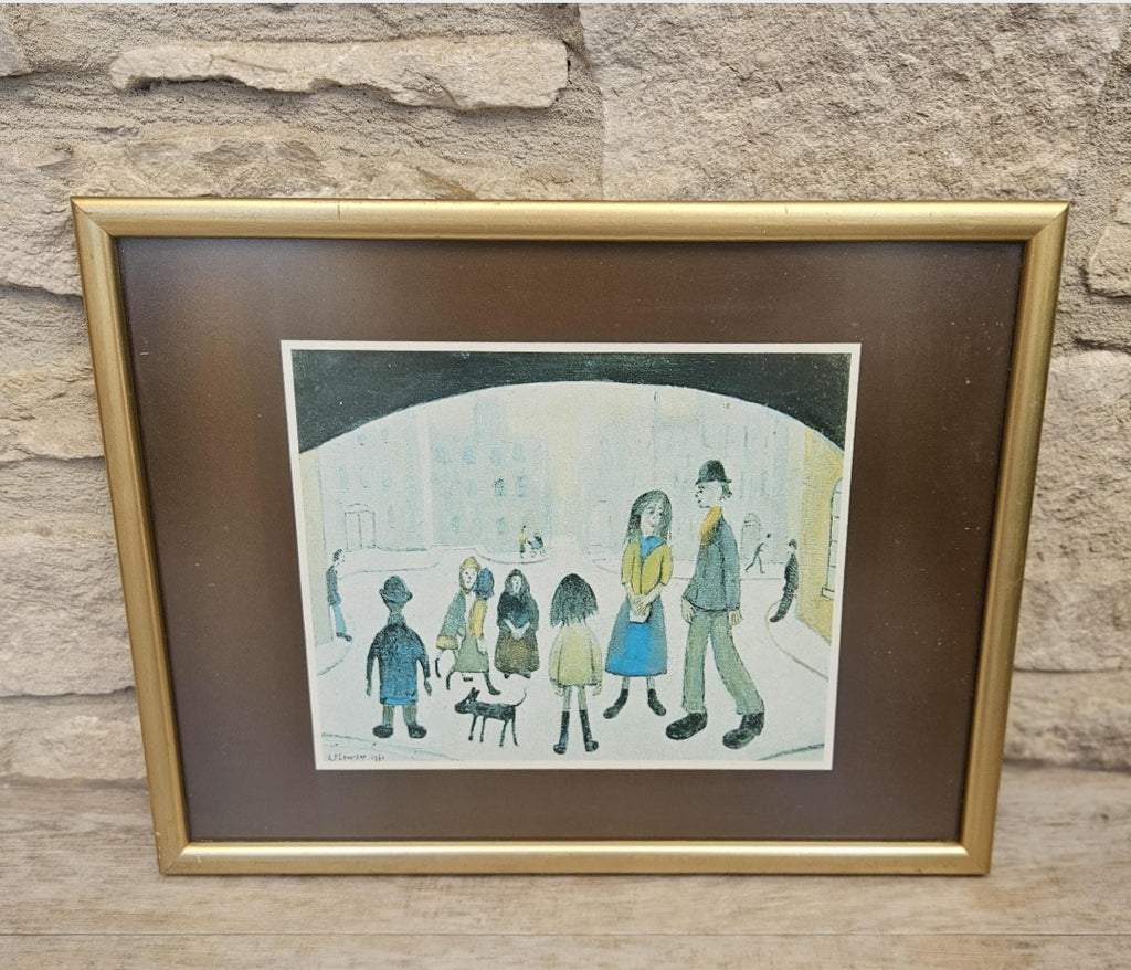 Lowry Under the Arch (1961) Framed Print Vintage 1970s Industrial England Art Collectible 32cm X 15cm