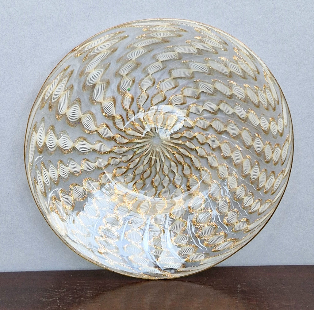 Antique Salviati Murano Glass Plate, Zanfirico, Aventurine, Venetian c.1870–1890, 18.2cm, Fine Handblown Collectable Piece