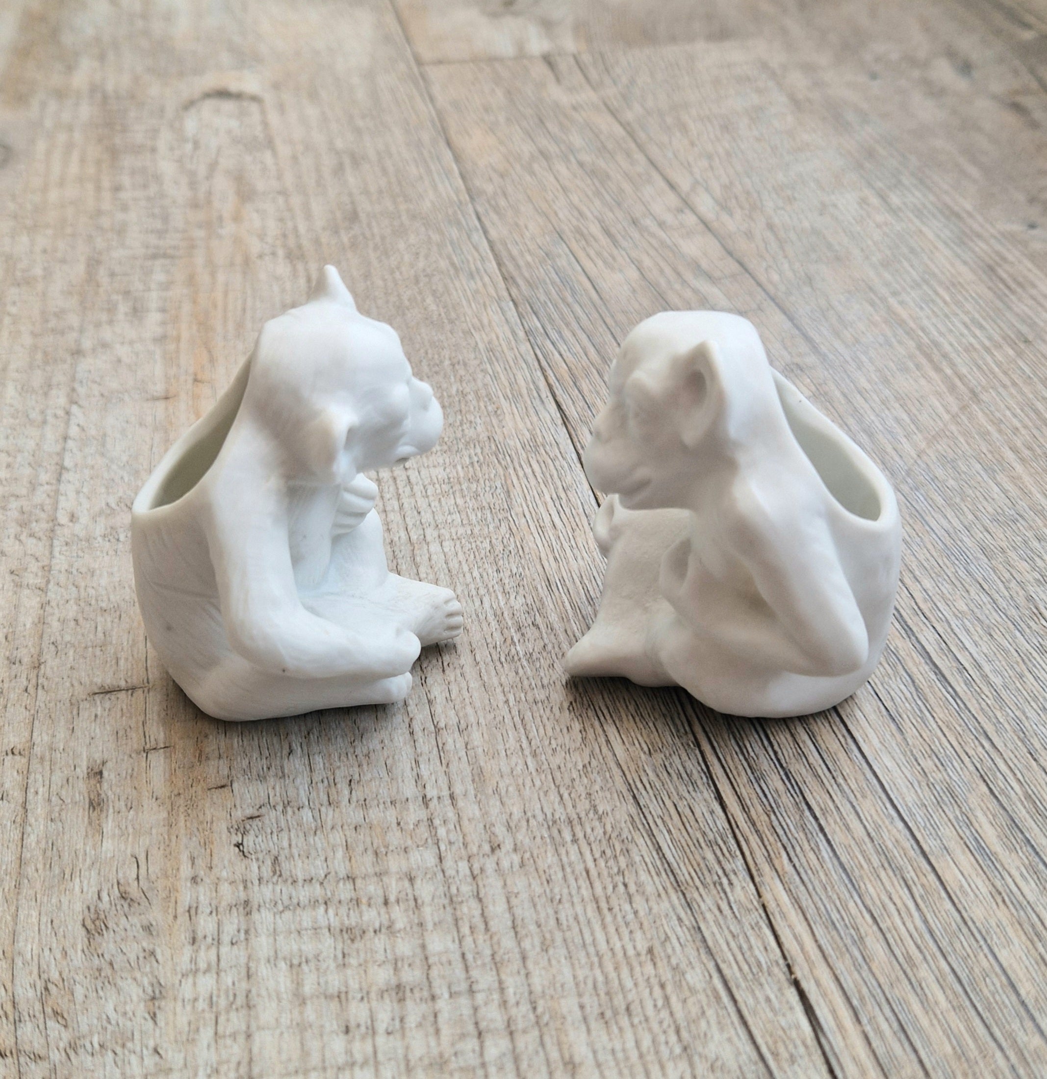 Antique Parian Ware Chimpanzee Match Holders: Stamped Germany 1859