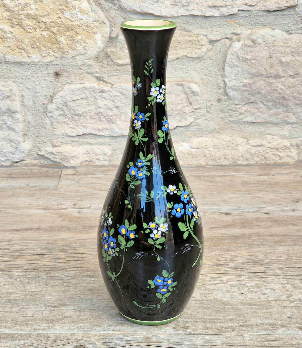 Marmaca San Marino Vase Art Ceramic Black Floral Amphora Tall Bottle Vase 1950's