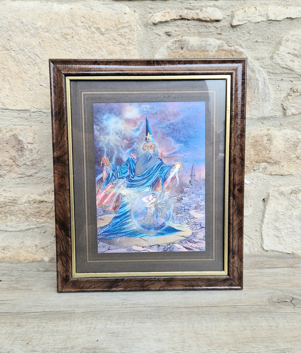 Dufex Foil Print Fairy Magic 3D Effect Fantasy Art Wizard Fairy Framed 1980's Vintage