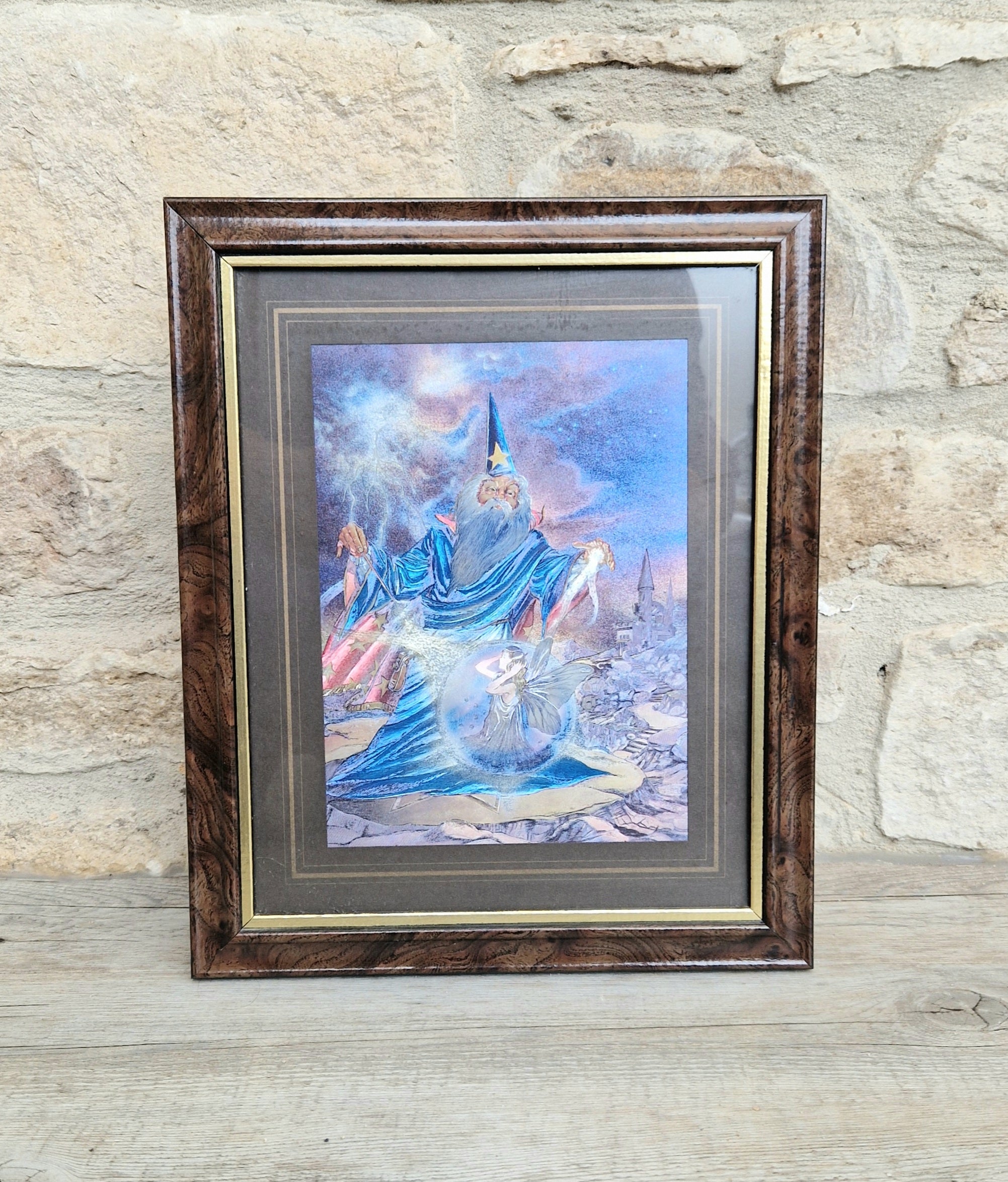 Dufex Foil Print Fairy Magic 3D Effect Fantasy Art Wizard Fairy Framed 1980's Vintage