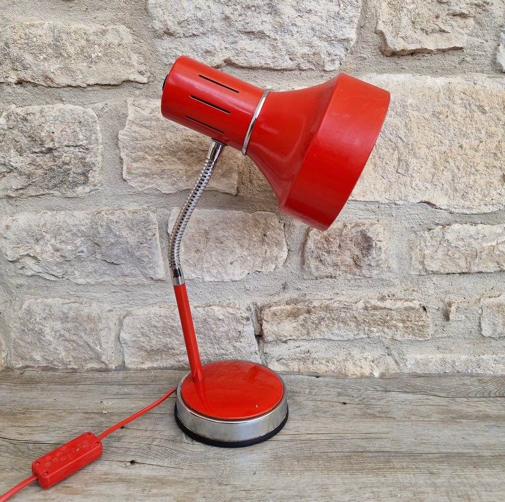 1980s Cherry Red Desk Lamp: Mid Century Space Age Flexible Lamp