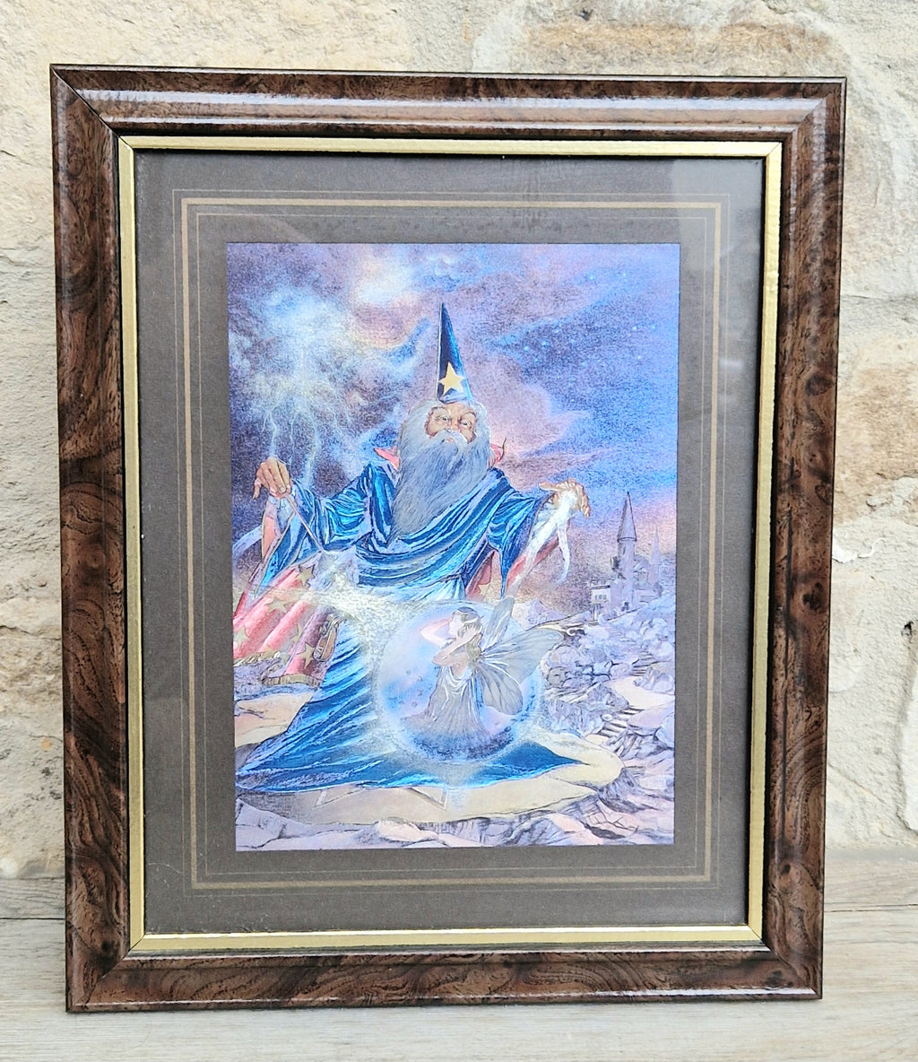 Dufex Foil Print Fairy Magic 3D Effect Fantasy Art Wizard Fairy Framed 1980's Vintage