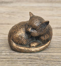 Cat Cold Cast Bronze Resin Curled Licking Figure Vintage Ornament