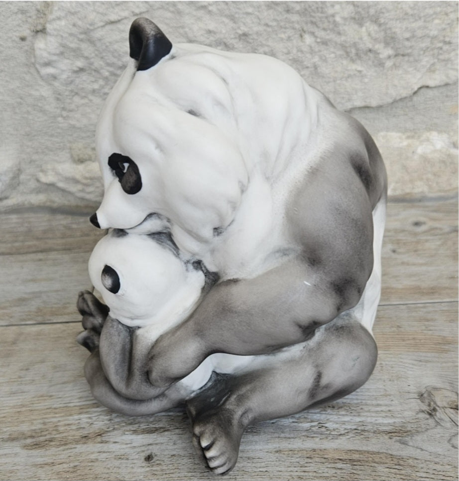 Vintage Panda with Cub Ornament Figure Italy Signed Beautiful Quality Guiseppi Armani Florence