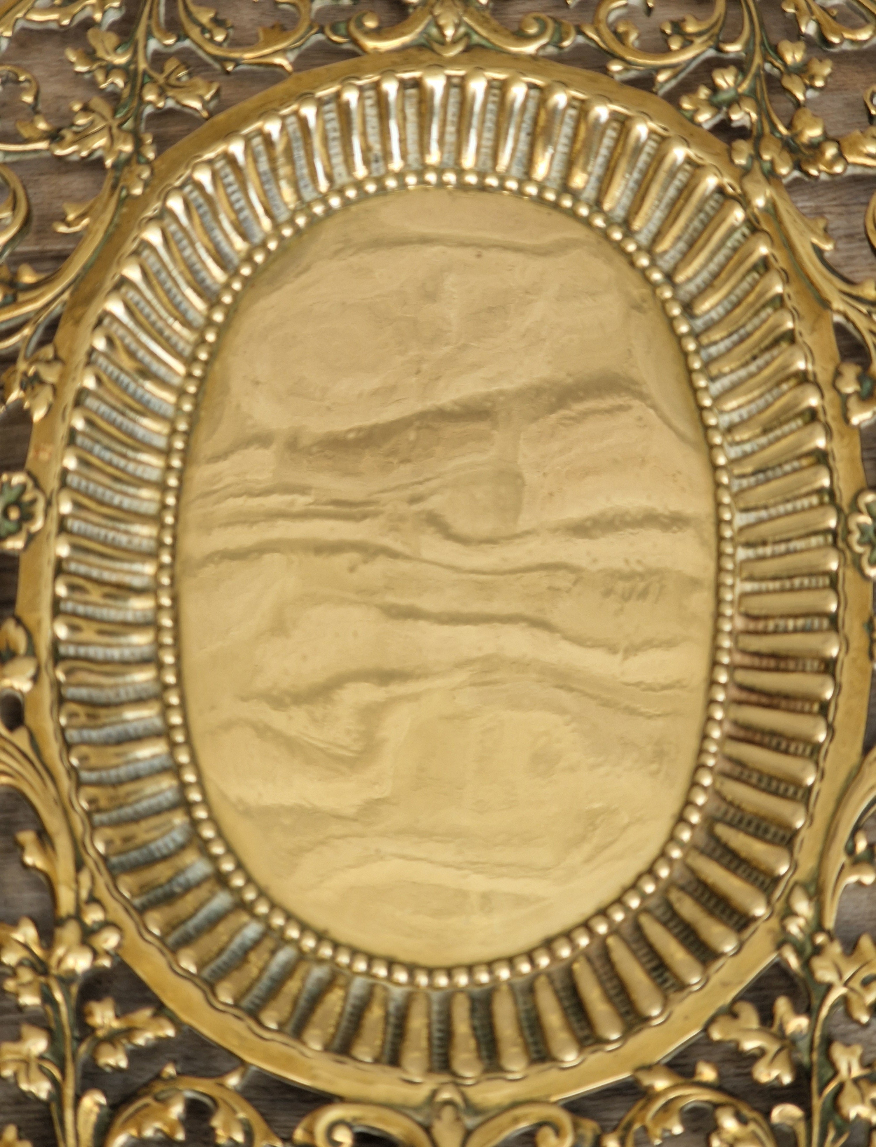 Antique 19thC Baroque Cast Brass Architectural Mount Appliqué Ornate Mascaron Filigree Vanity Card Tray Plate Hand-Tooled Pattern 1018