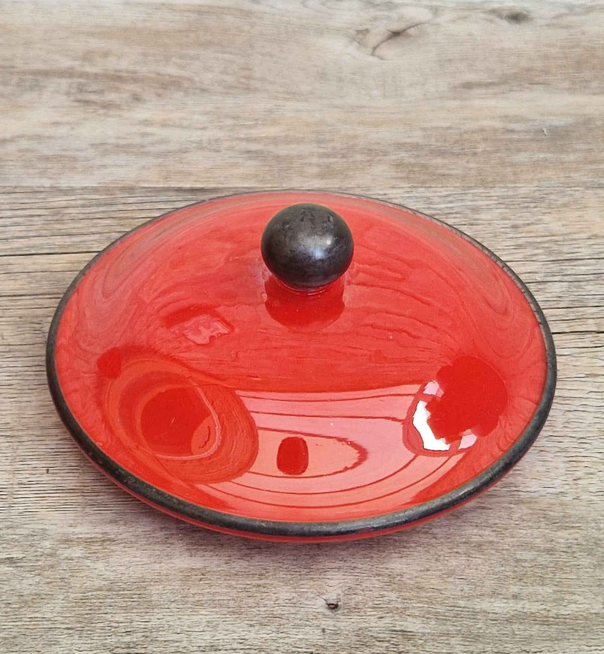Art Deco Bohemian Red Black Hooped Glass Powder Box Covered Vanity Jar Jar Lid 12cm