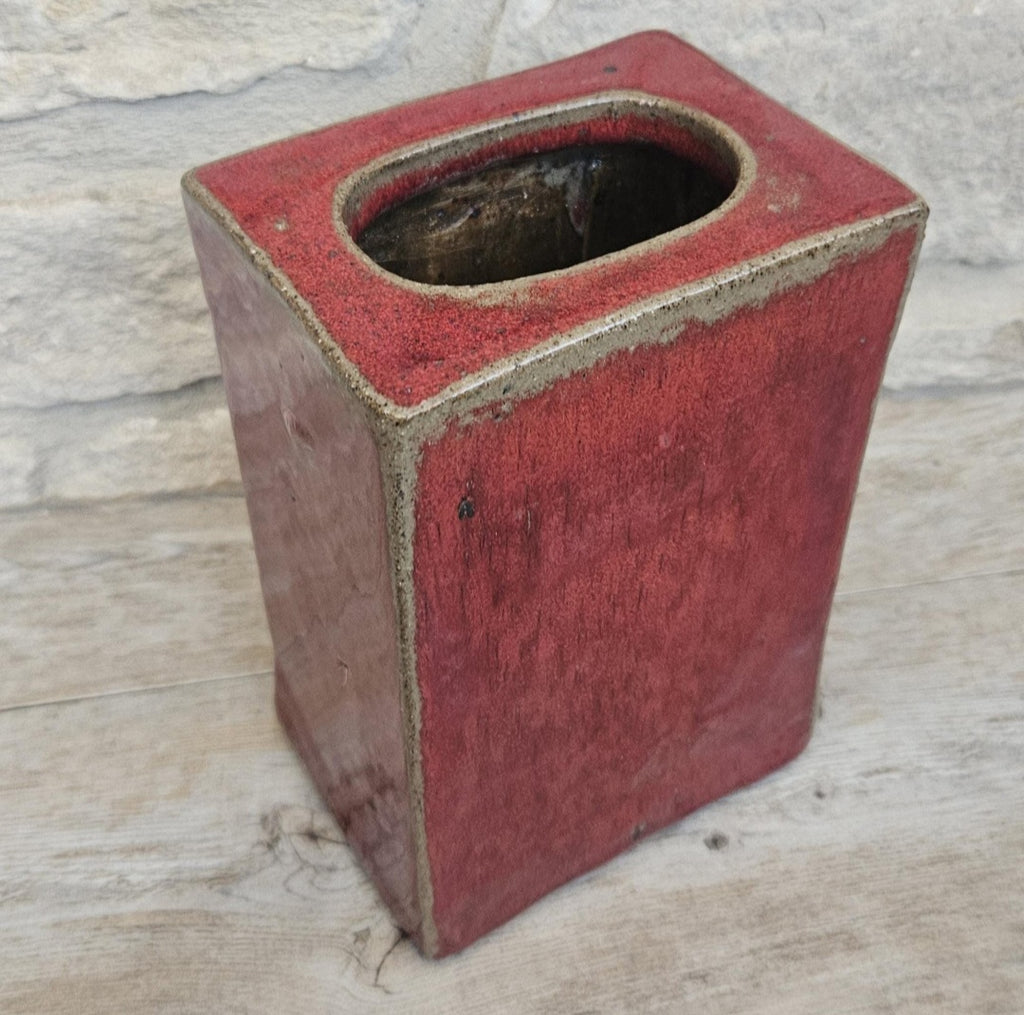 Mcm Habitat Rectangular Redware Glazed Chimney Vase Stoneware 19cm Tall