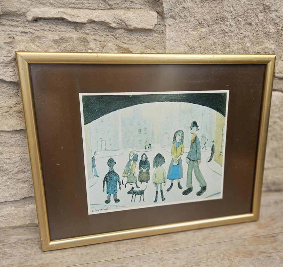 Lowry Under the Arch (1961) Framed Print Vintage 1970s Industrial England Art Collectible 32cm X 15cm