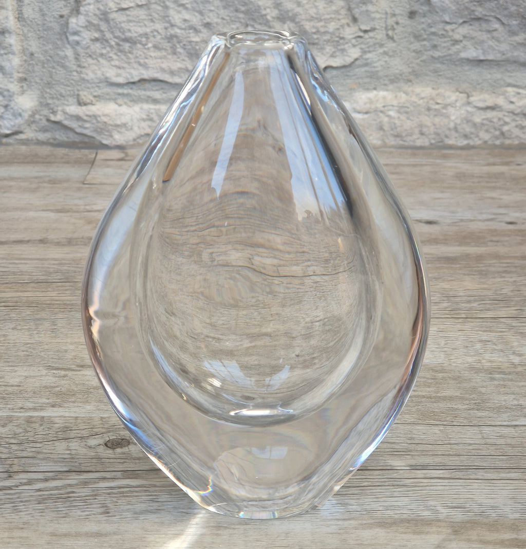 Vintage Orrefors PU3632 Crystal Teardrop Vase Mid Century Swedish Art Glass Sven Palmqvist 16cm