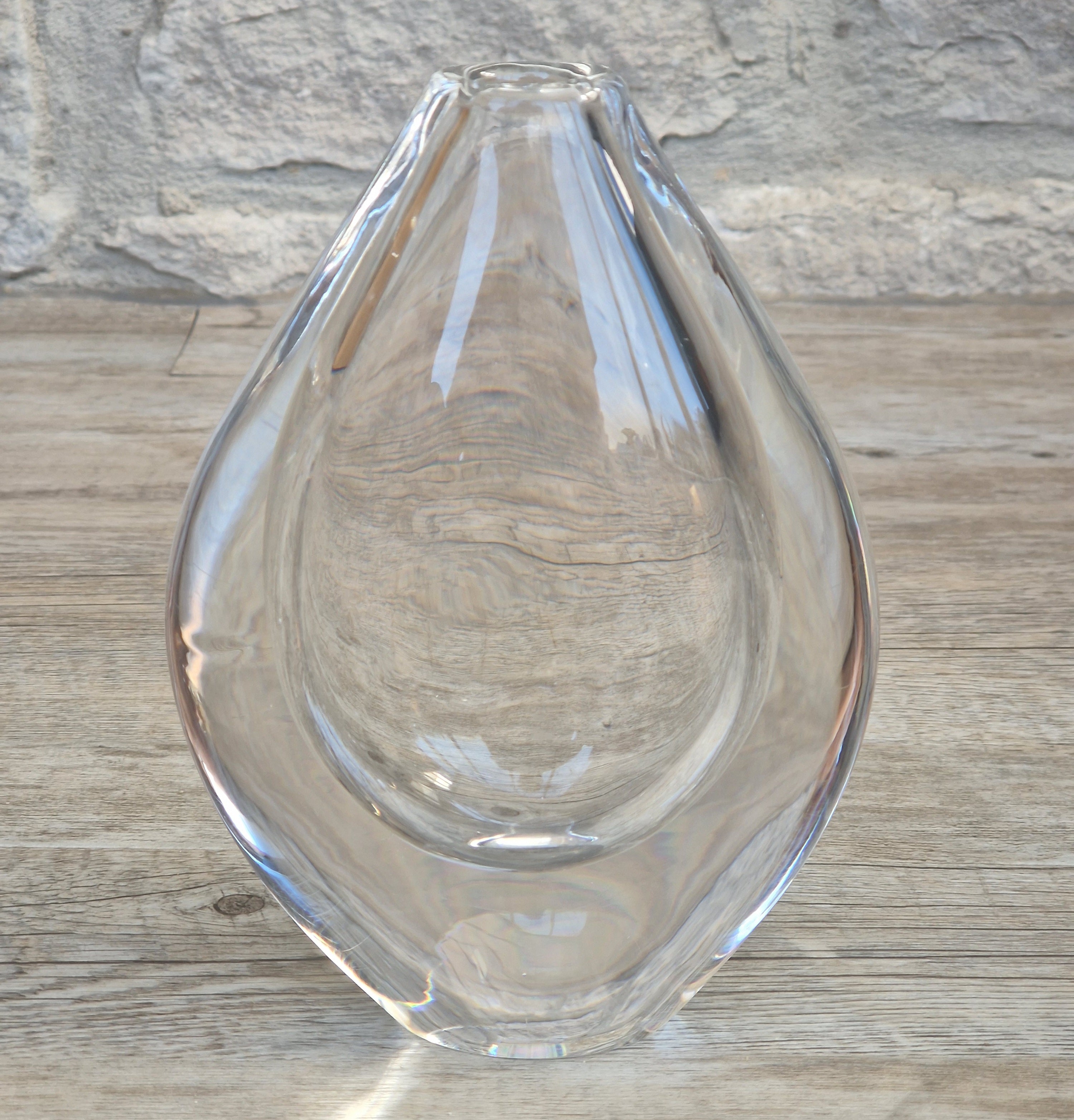 Vintage Orrefors PU3632 Crystal Teardrop Vase Mid Century Swedish Art Glass Sven Palmqvist 16cm