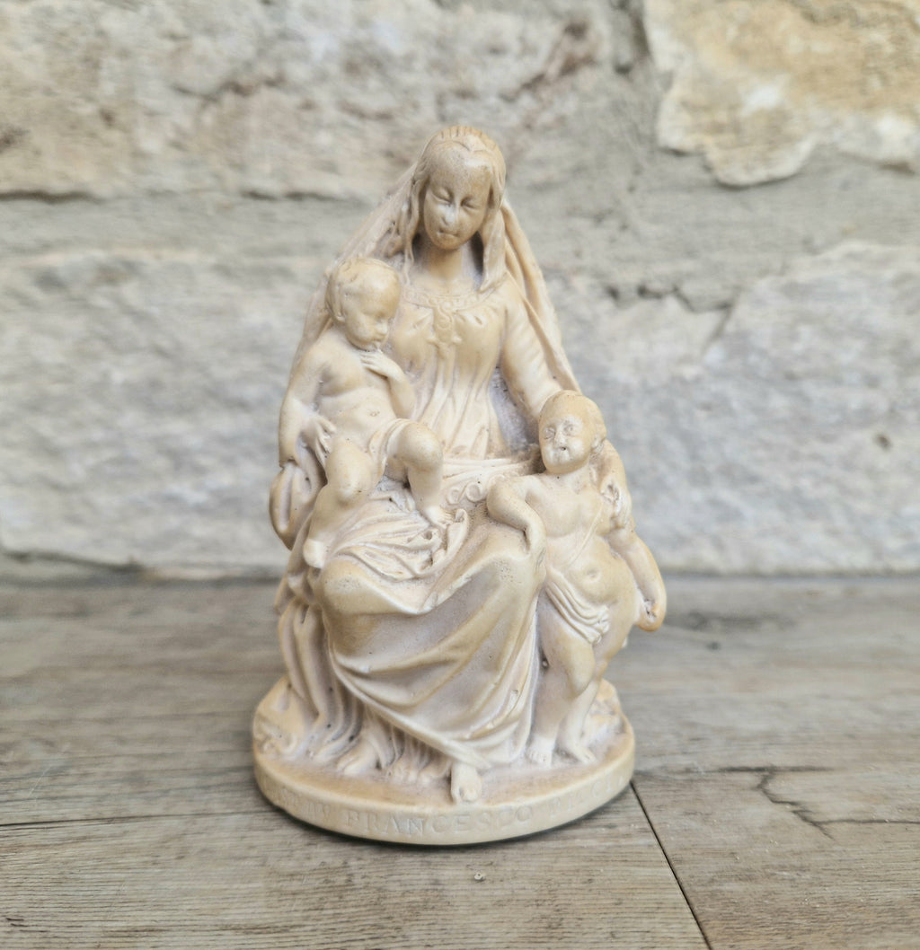 19th Century Antique Meerschaum Figurine Madonna & Child, St John Cherub. Hand-Carved Italian Grand Tour.