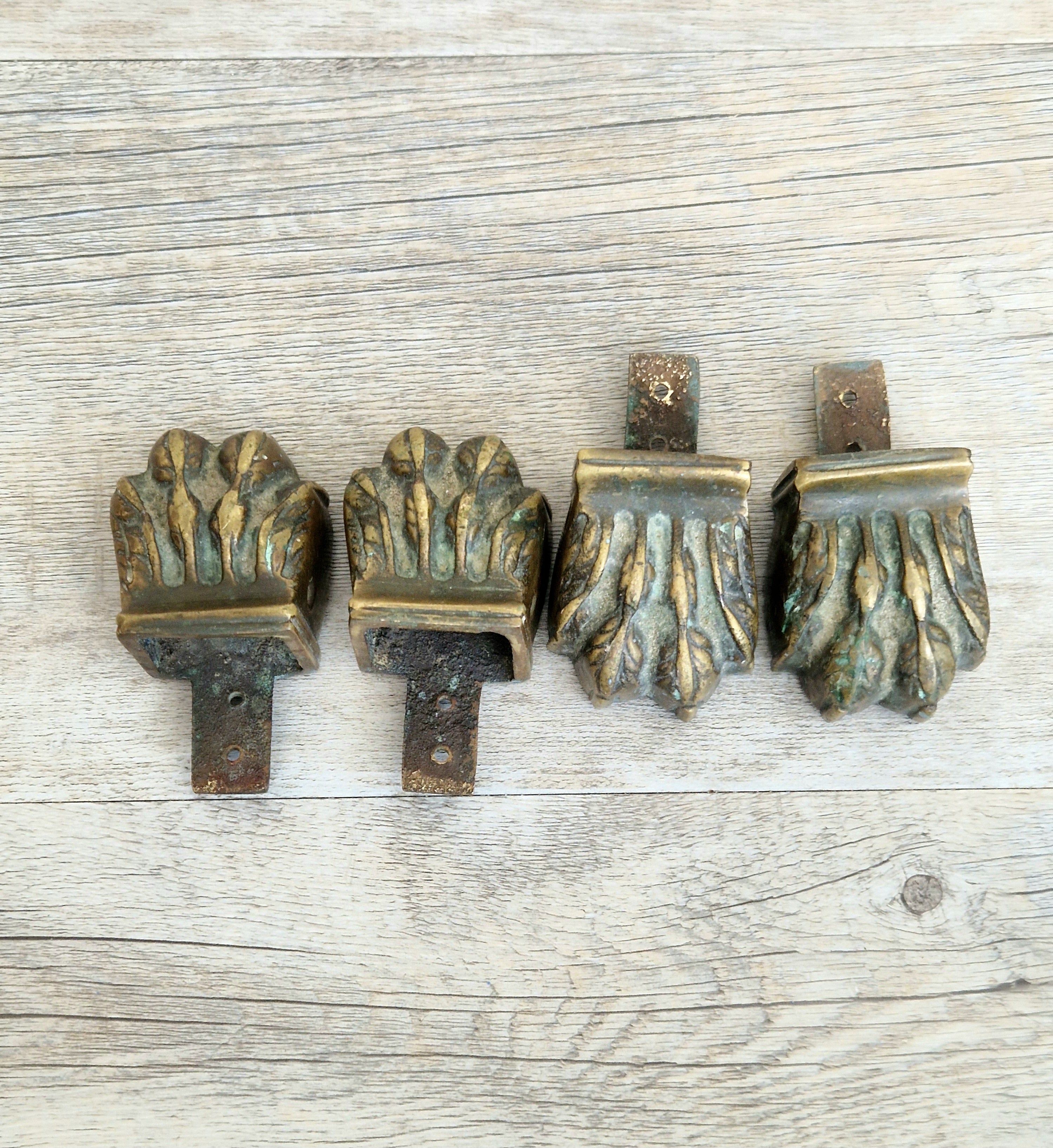 Rare 1800-1850 Heavy Sand-Cast Brass Lion Paw Feet, Set of 4 Antique Claw Foot Leg Caps for Pedestal Table etc Restoration