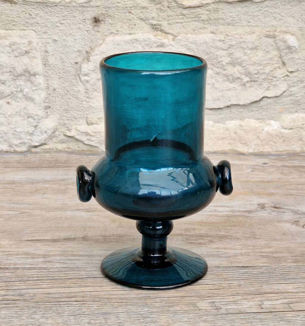 Mid-Century Bertil Vallien for Boda Glass "Basun" Blue Art Glass Wine Goblet Vase